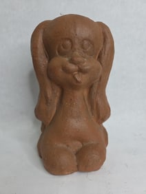 Terracotta Unglazed Whimsical Pottery Dog Garden Figurine