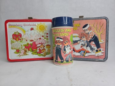 Aladdin Industries Tin Lunch Box Lot of 2 Inc. Strawberry Shortcake & Raggedy Ann and Andy