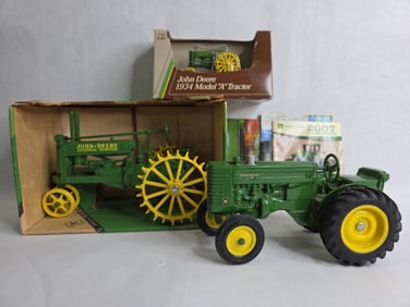 Ertl John Deere Farm Toy Tractor Lot Inc. Mini Model A, WF Model M, Model A and Pamphlets