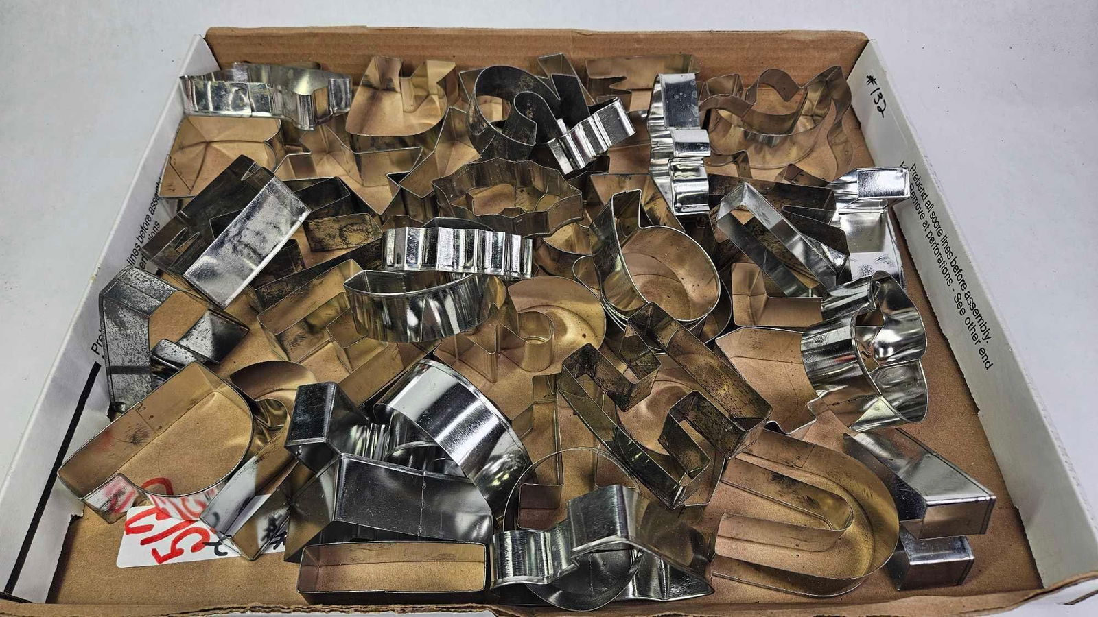 Lot of Tin Alphabet and Numerical Cookie Cutters: This great lot of cutters includes approx 50 assorted numbers, letters and shapes