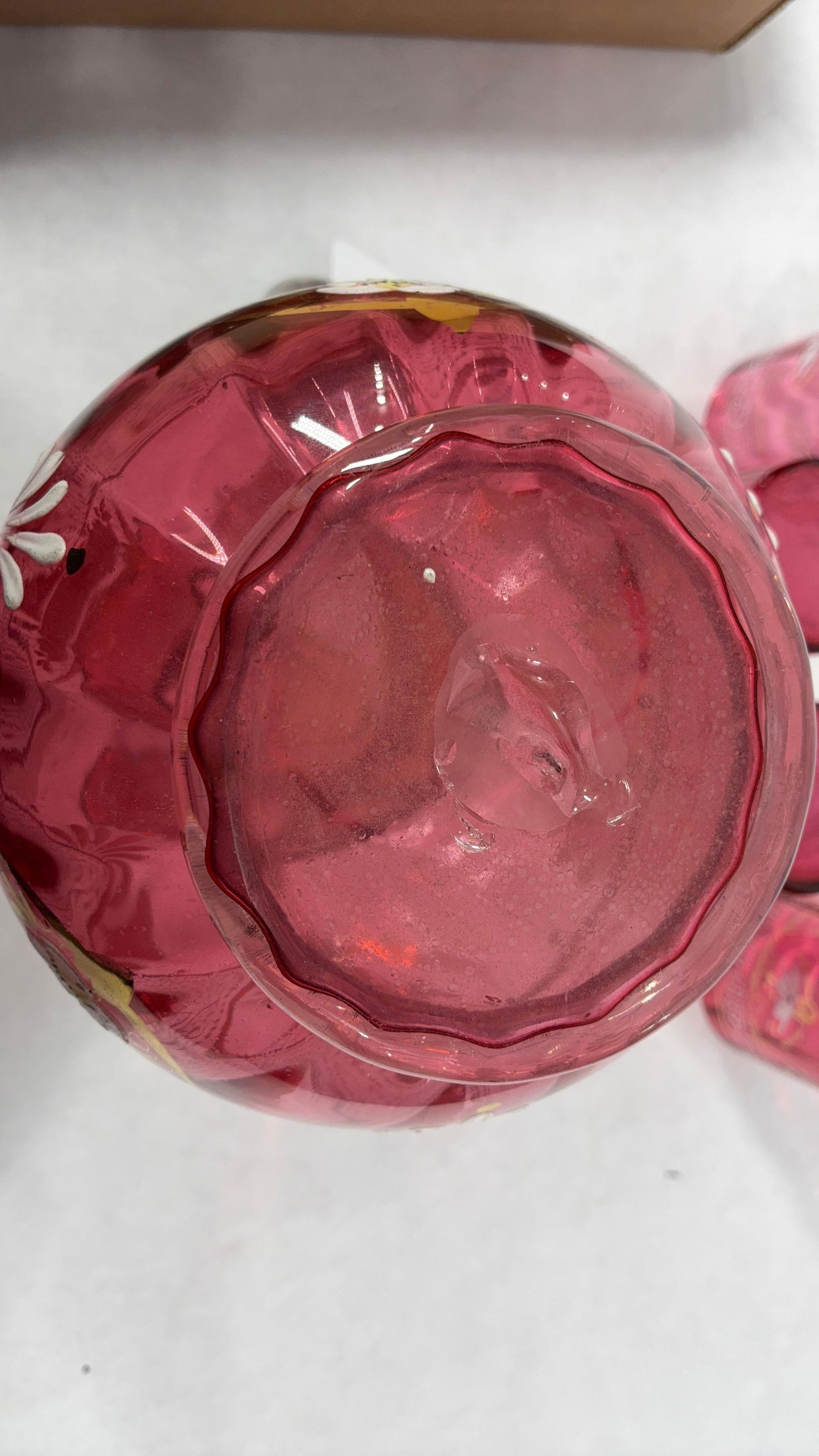 Hand Blown 1890s Cranberry Glass Water Pitcher & Glasses - 10