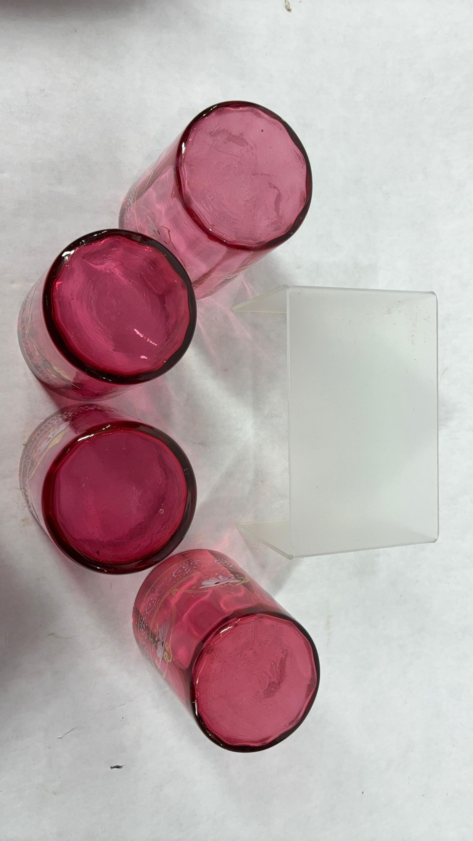 Hand Blown 1890s Cranberry Glass Water Pitcher & Glasses - 9
