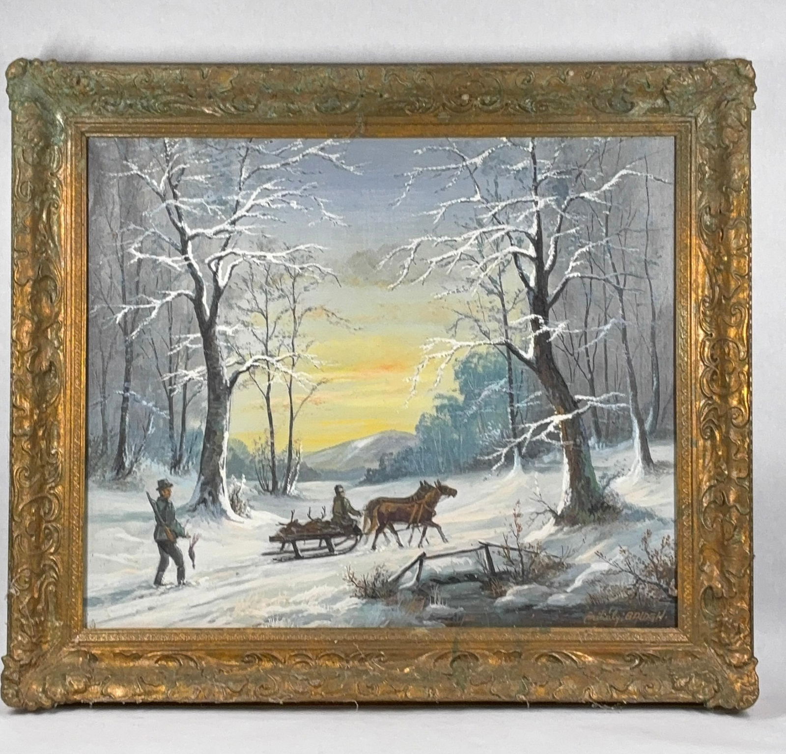 Oil on Canvas Winter Hunting Scene (1 of 2)