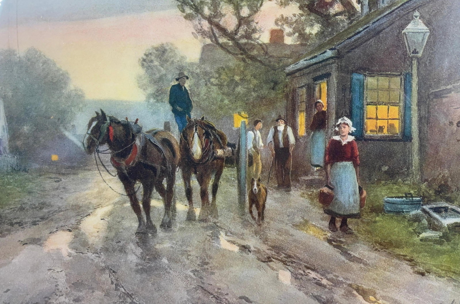 Old American Twilight Framed Print: Copyright 1908, by Frank F English. Very nice gold toned frame with intricate details. 26x22