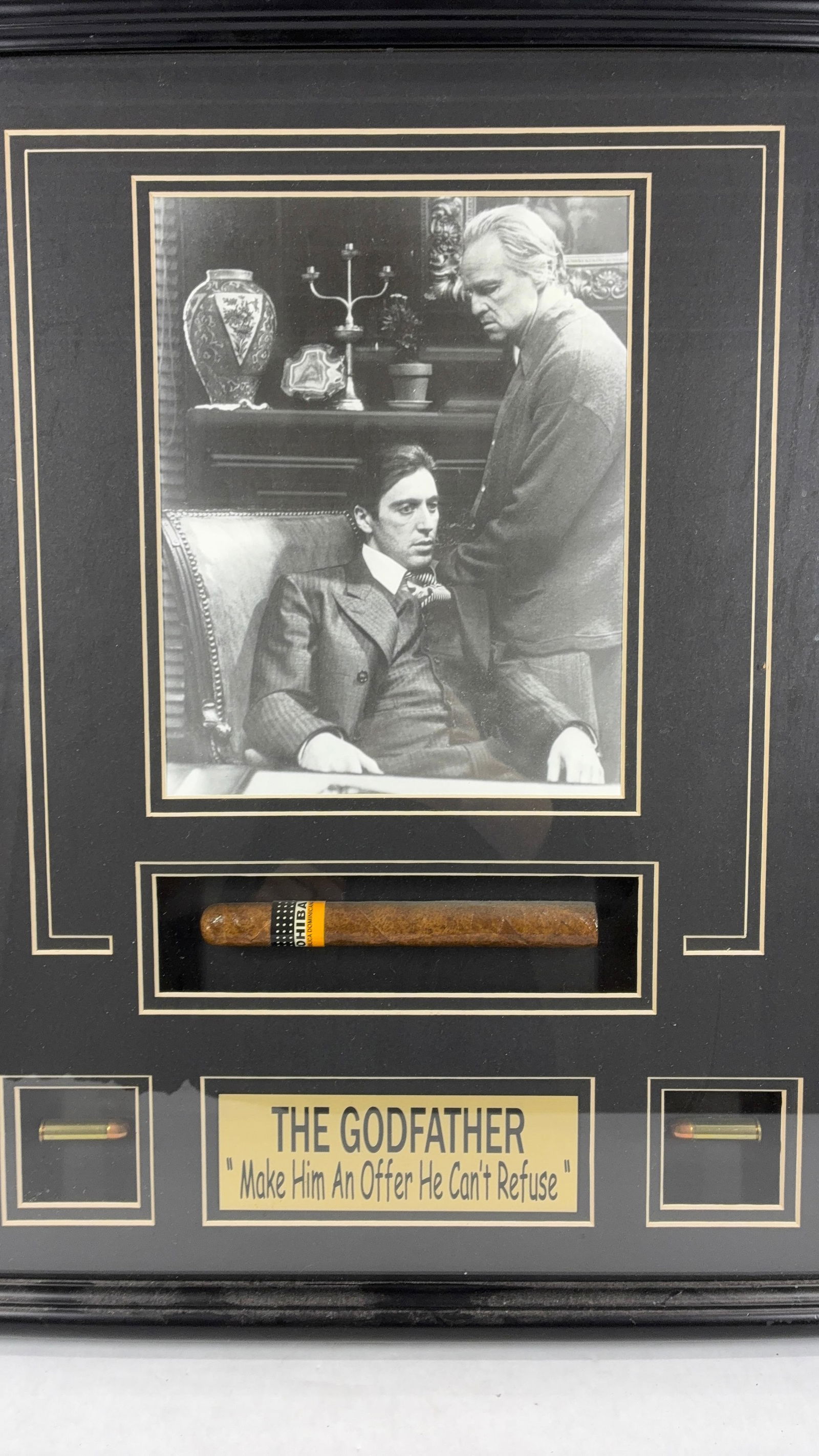 The Godfather Collector Shadow Box w Cigar & Bullets: A cool collector display 22.5x18.5