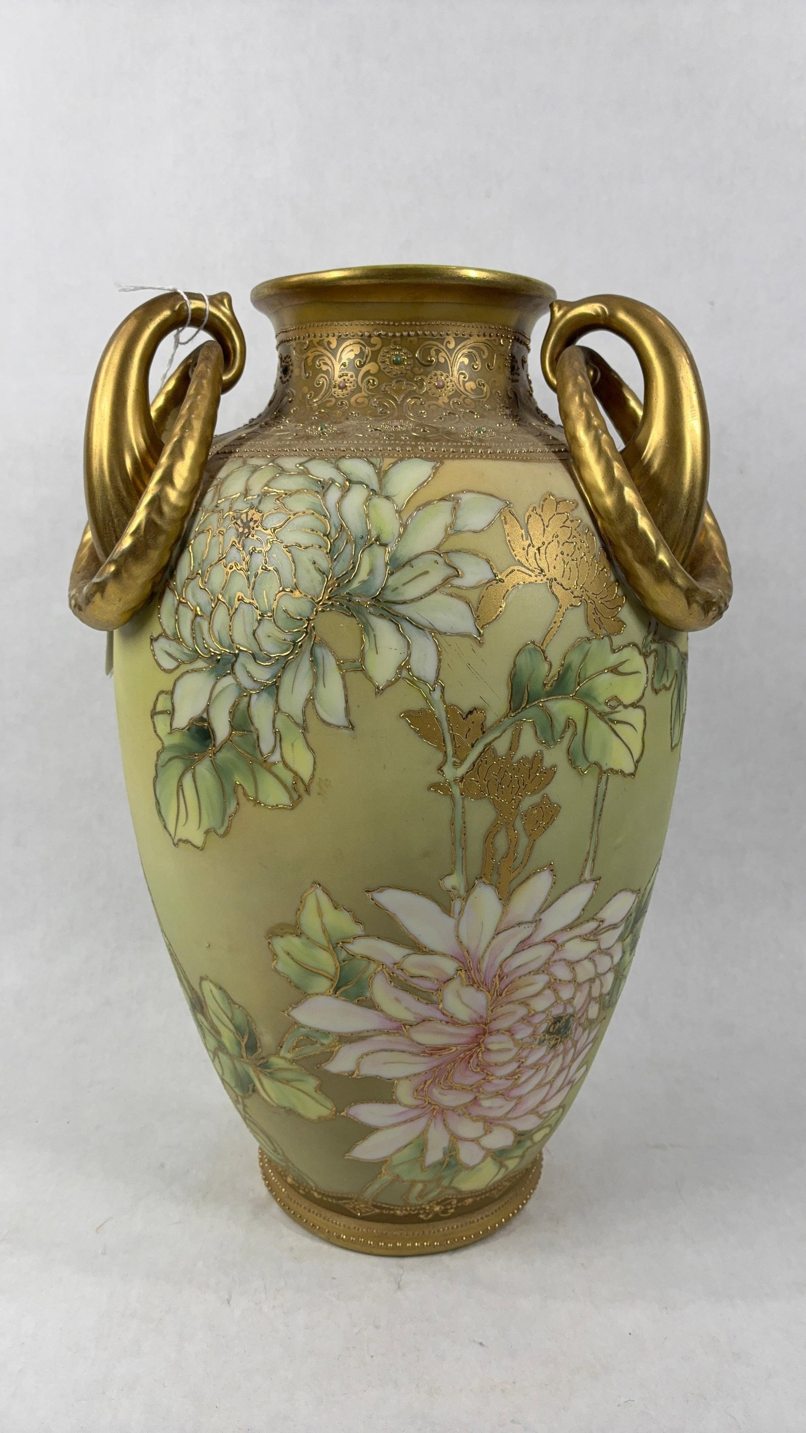 Hand Painted Nippon Three Handled Peony Vase (1 of 9)