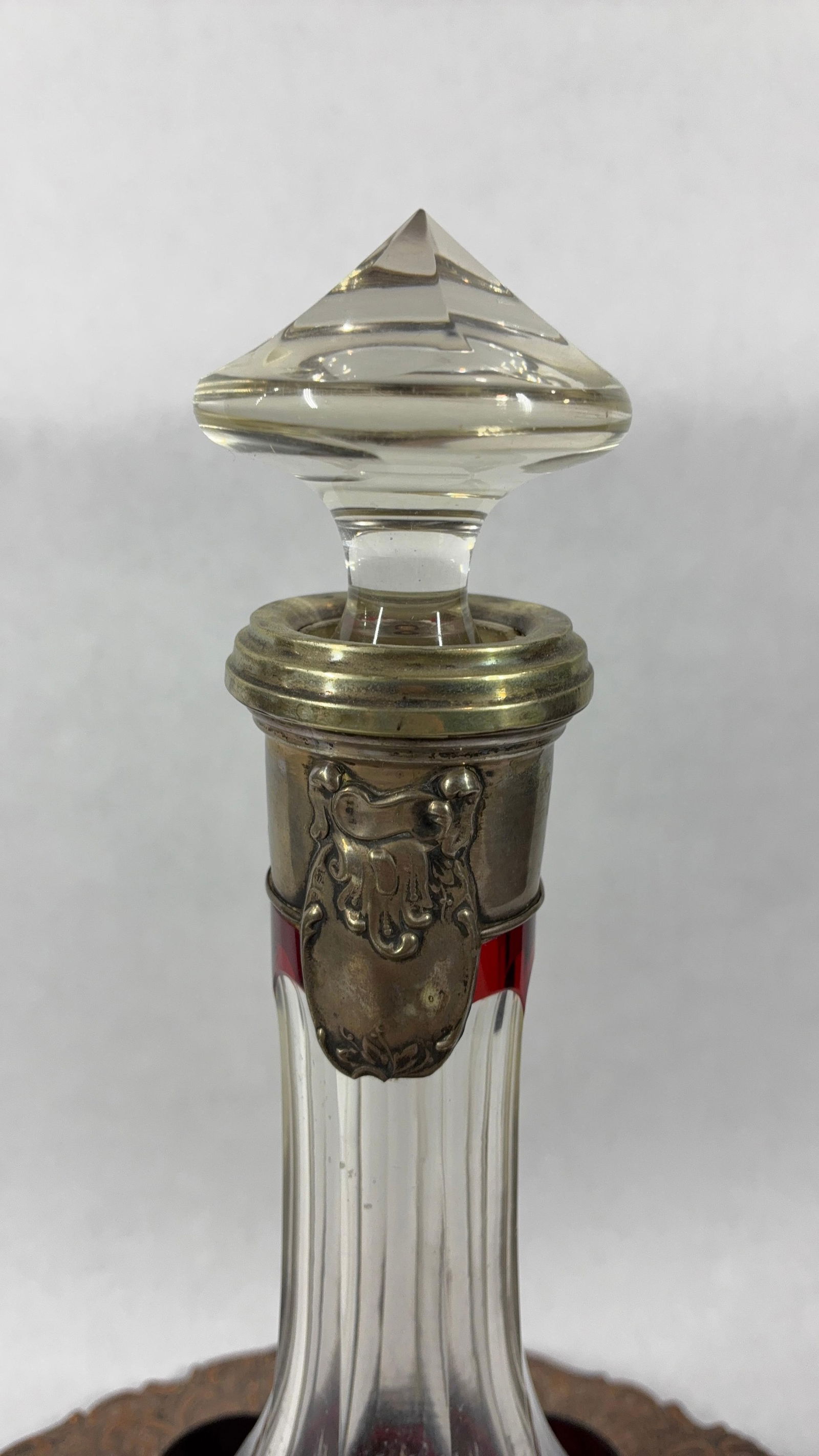 Bohemian Ruby Red Cut to Clear Crystal & Silver Decanter Set - 5