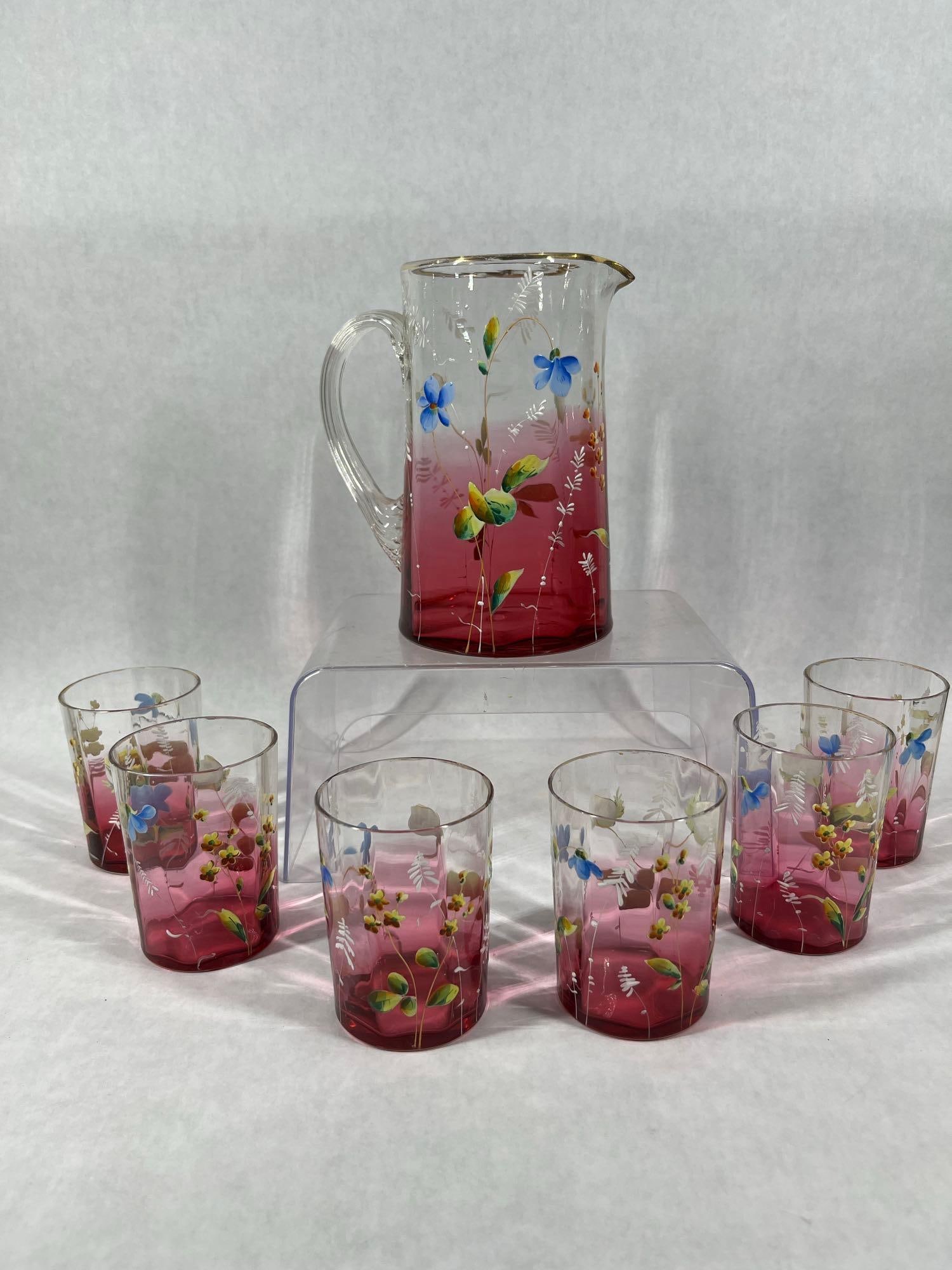 Hand Painted Cranberry Ombre Water Set (1 of 8)