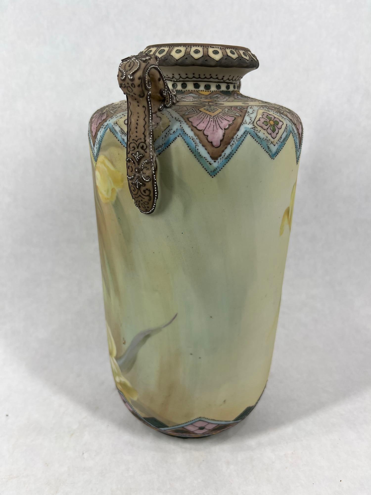 Two Handled Aztec Floral Vase - 4