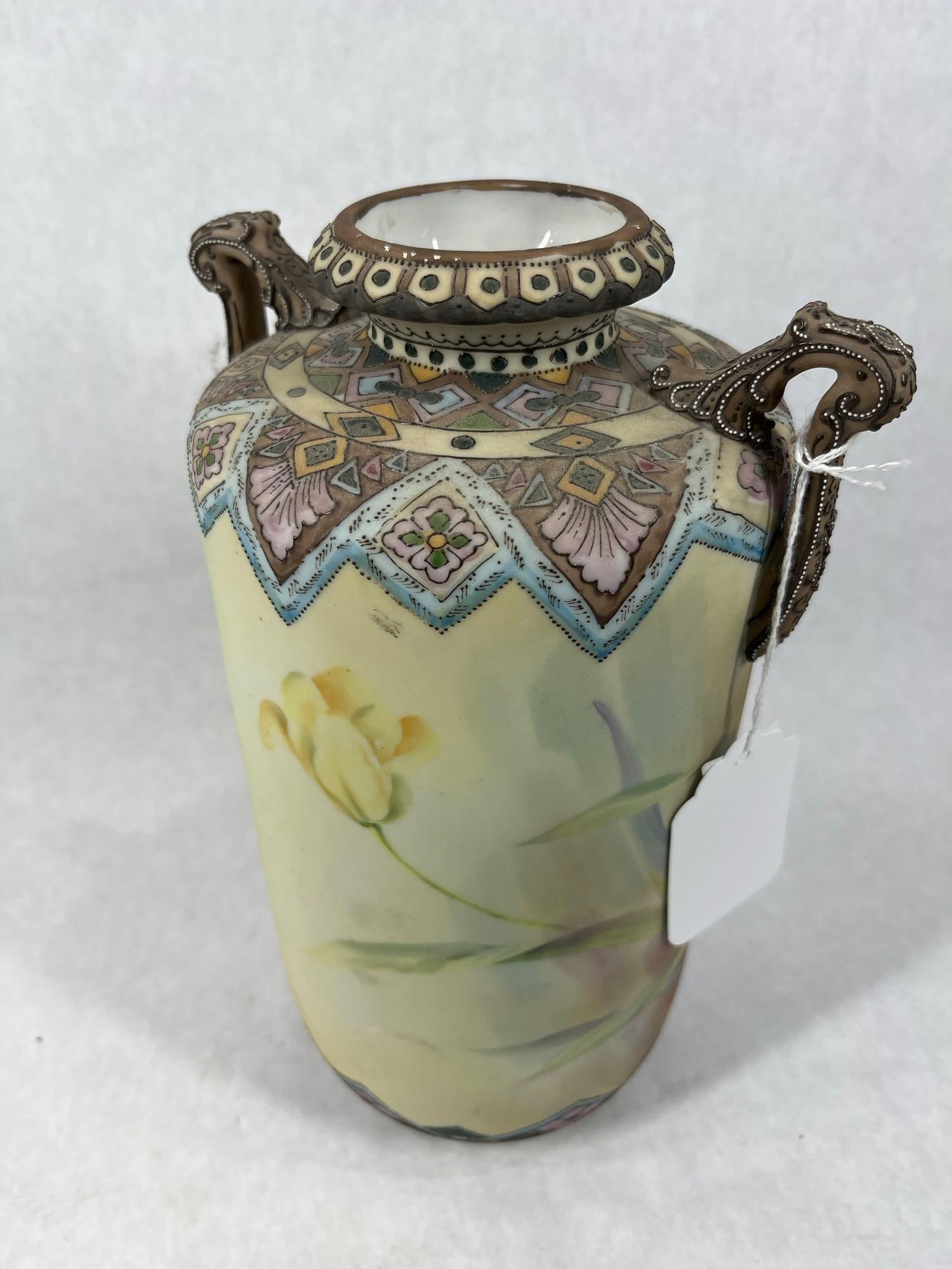 Two Handled Aztec Floral Vase - 5