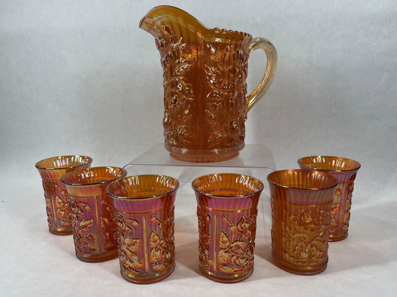Lustre Rose Imperial Glass Marigold Water Pitcher & Glasses (1 of 9)