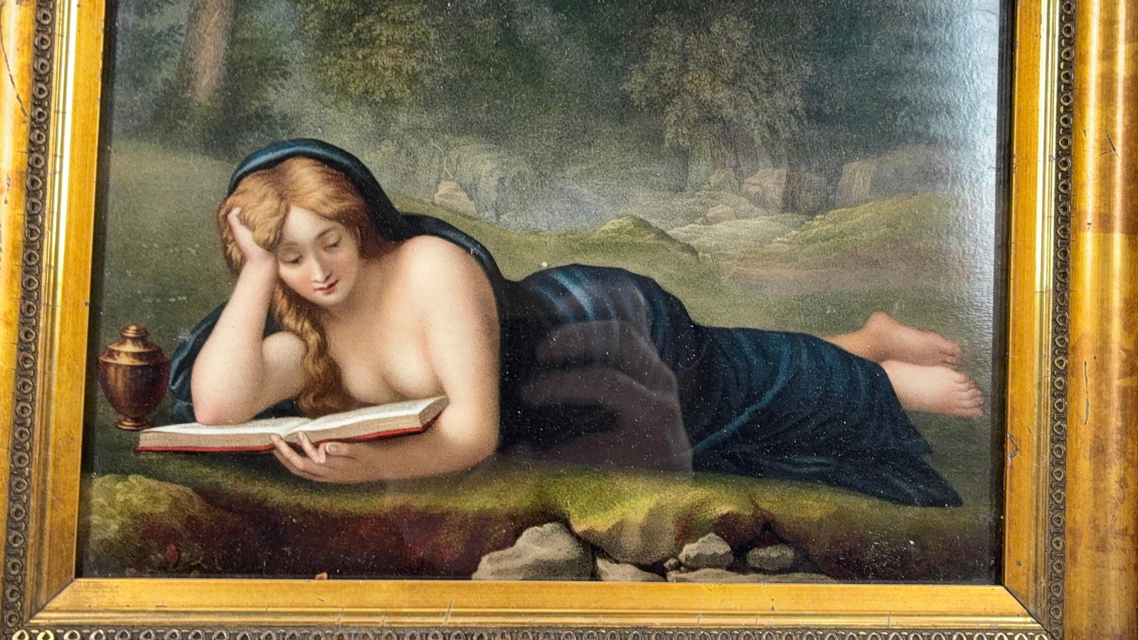 Mary Magdalen Early Framed Litho: Awesome coloring with gold toned frame. 14x11