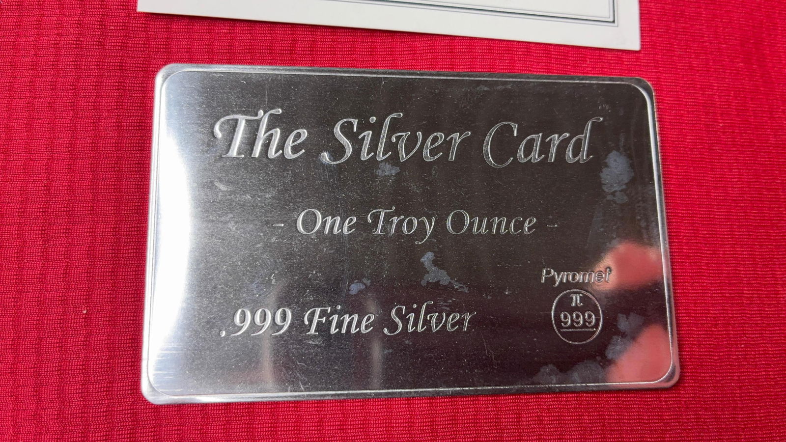 One Troy Oz Silver Card: .999 fine silver. With Certificate of Authenticity.