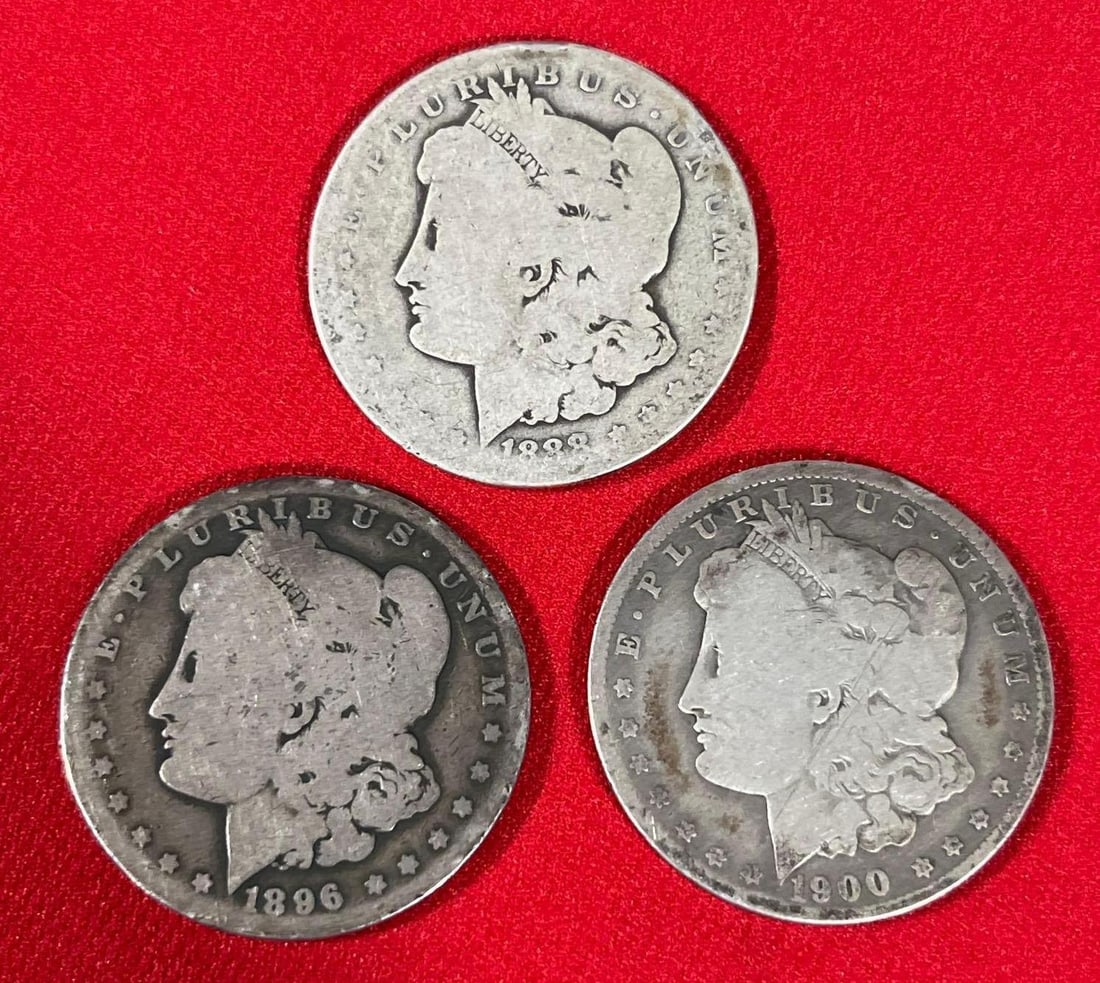 3 O Mint Mark Morgan Silver Dollars: 1888 O, 1896 O, and 1900 O.
