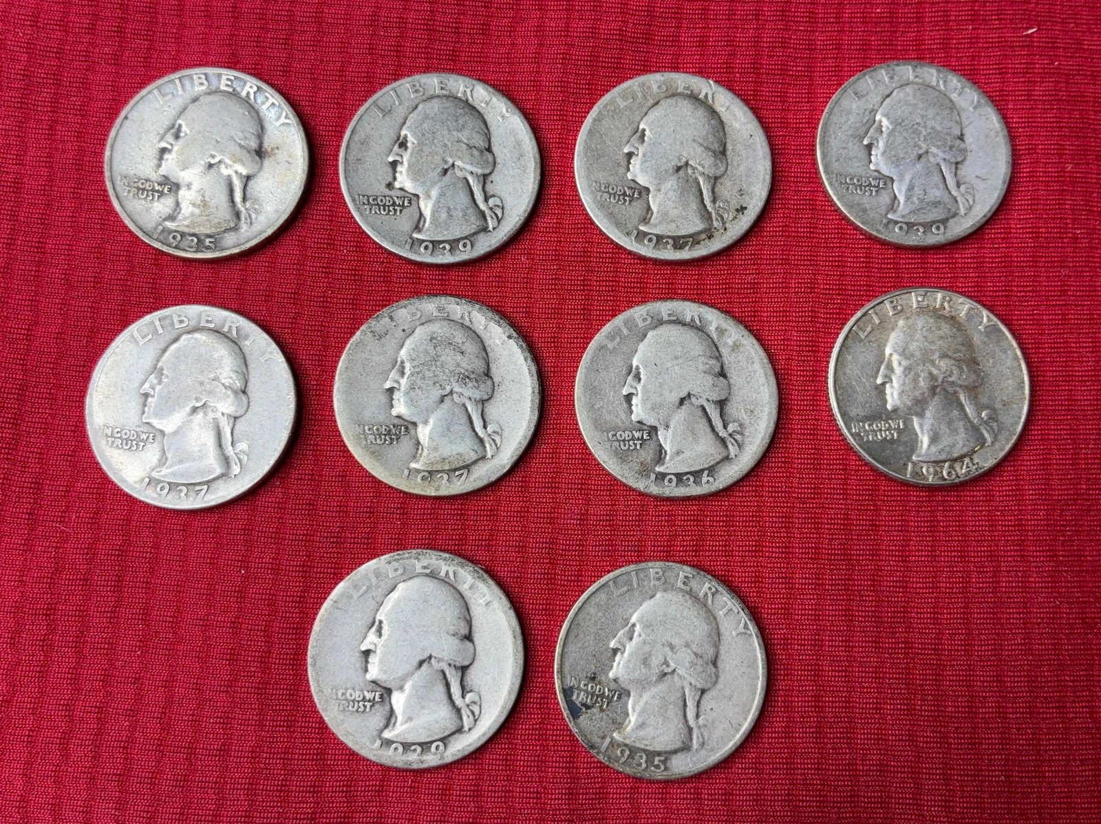 10 Pre 1964 Washington Quarters (1 of 3)
