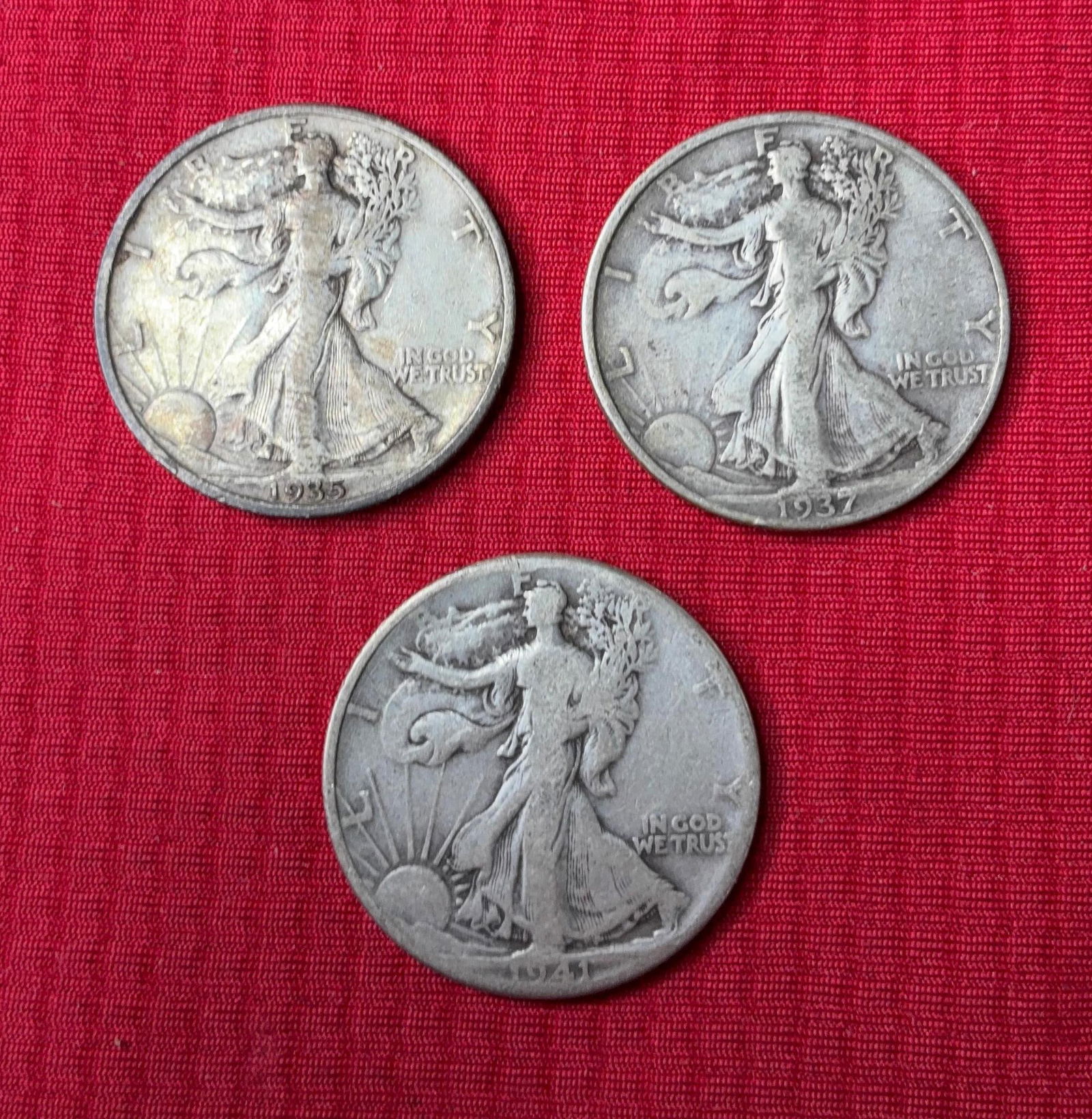 1935, 1937, and 1941 Standing Liberty Half Dollars: .