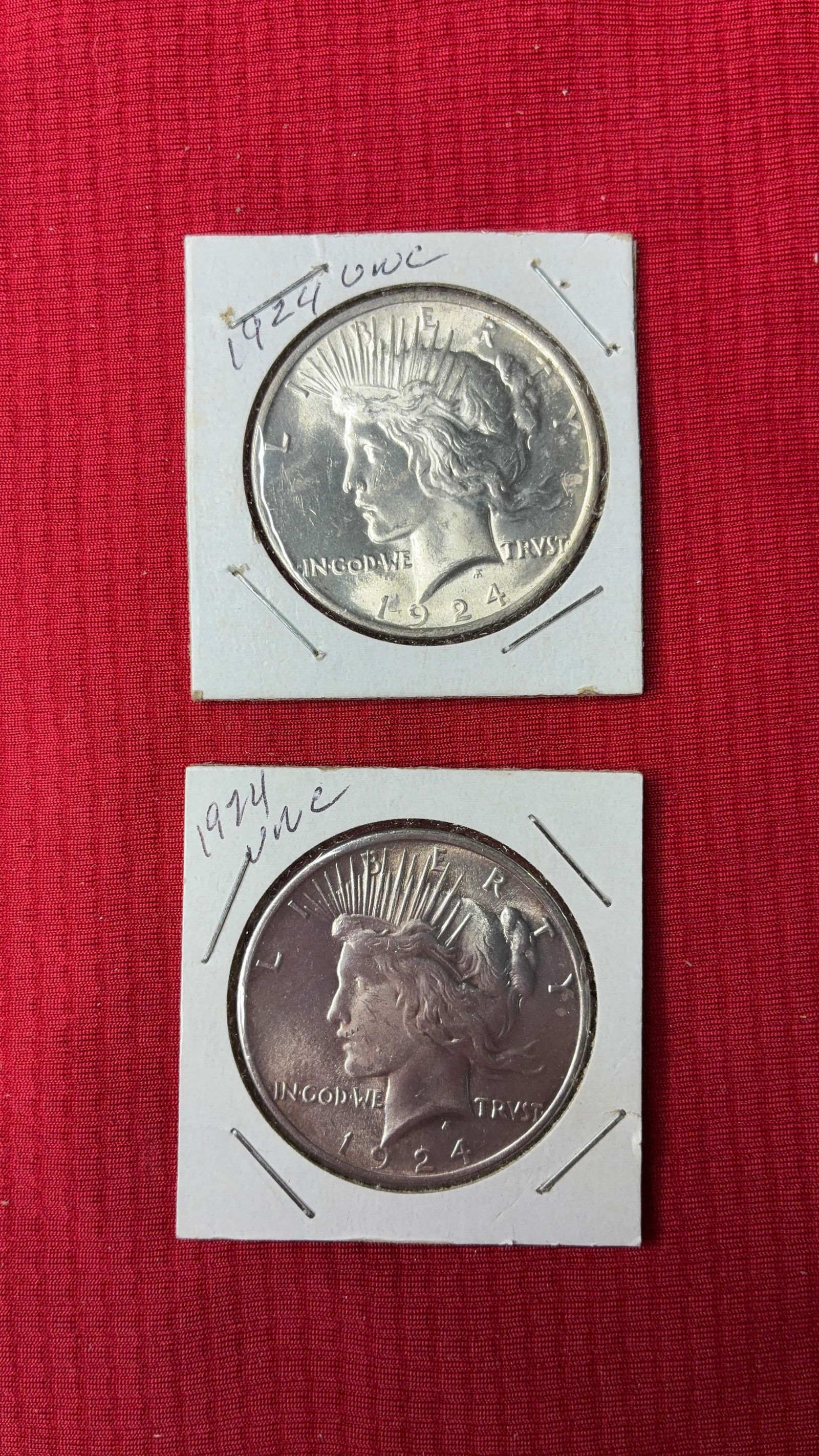 1924 BU Peace Dollars: 2 coins