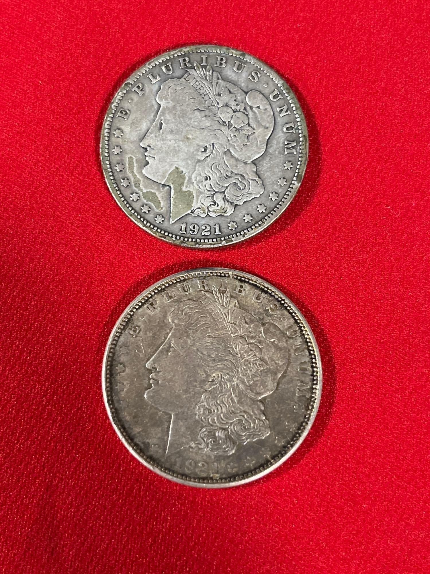 1921 D Morgan Silver Dollars: 2 coins