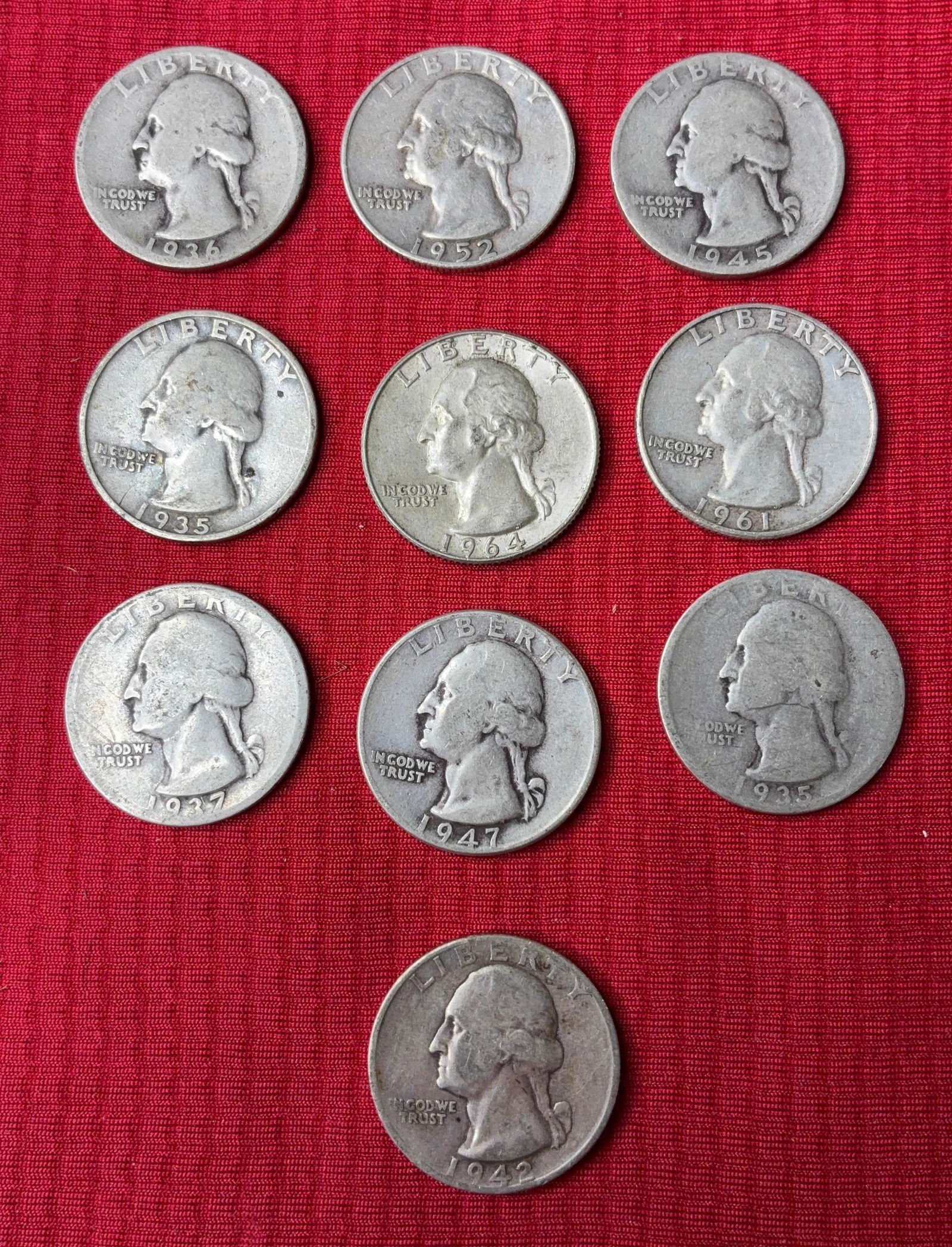 10 Pre 1964 Washington Quarters (1 of 3)