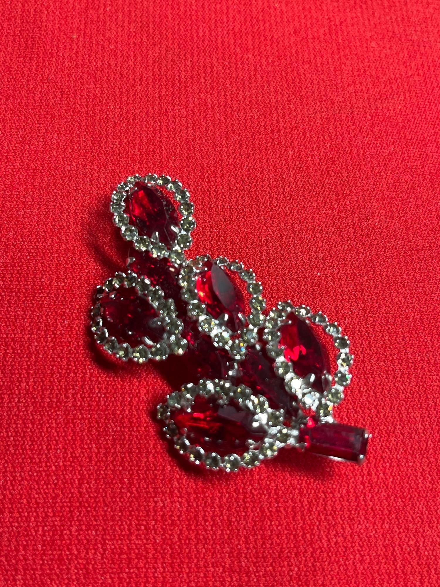Weiss Ruby Red Rhinestone Earring & Brooch Set - 2