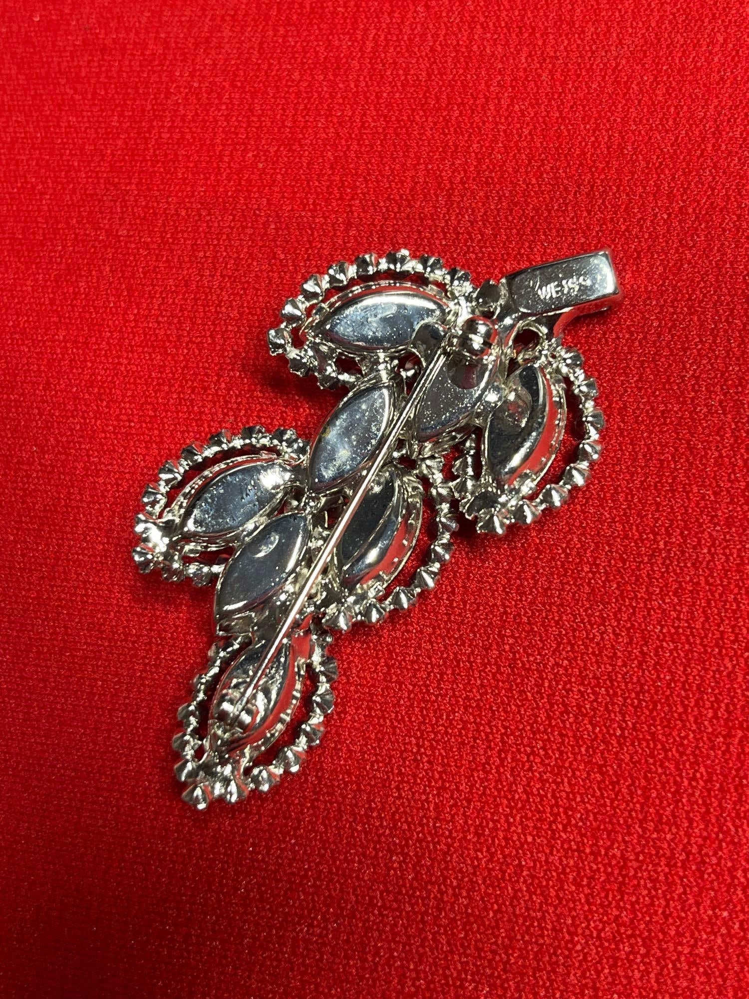 Weiss Ruby Red Rhinestone Earring & Brooch Set - 3