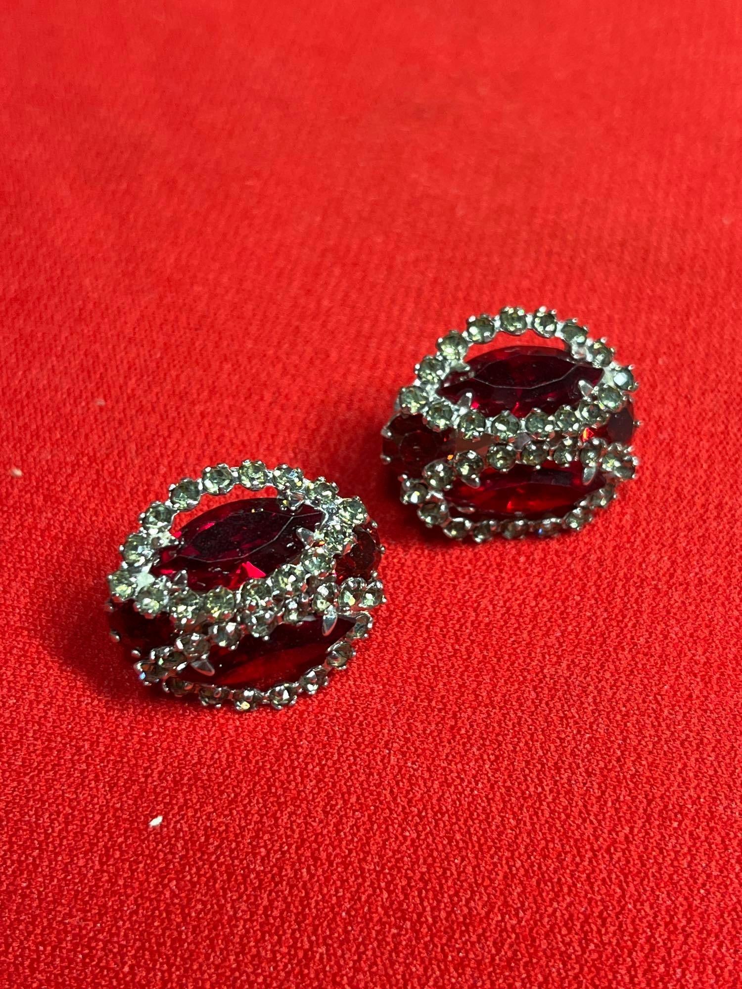 Weiss Ruby Red Rhinestone Earring & Brooch Set - 4