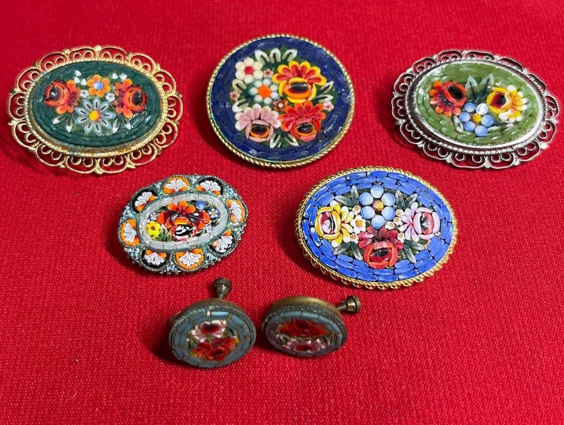 Italian Glass Micro Mosaic Brooches & Earrings (1 of 11)
