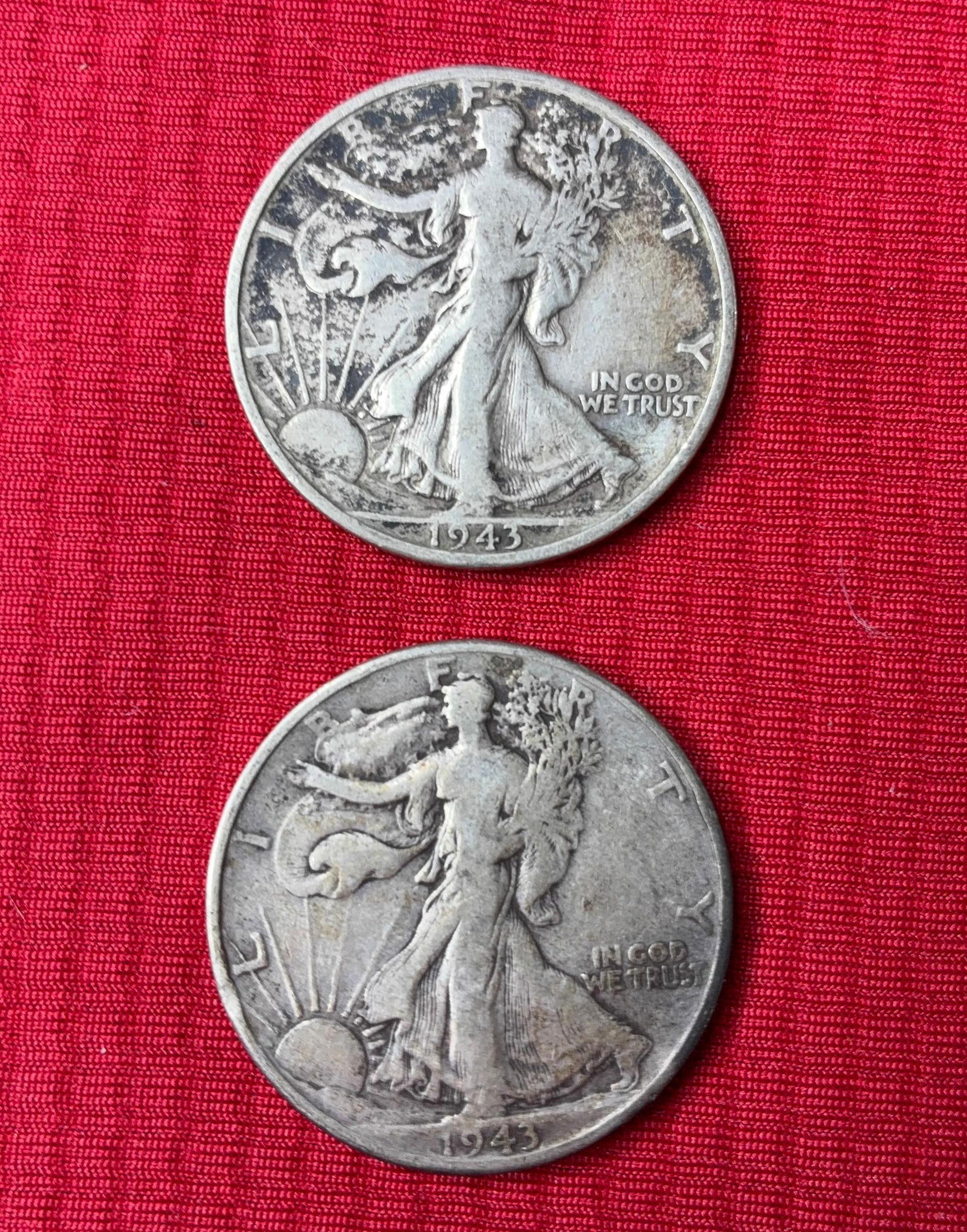1943 & 1943 D Standing Liberty Half Dollars: 2 coins.