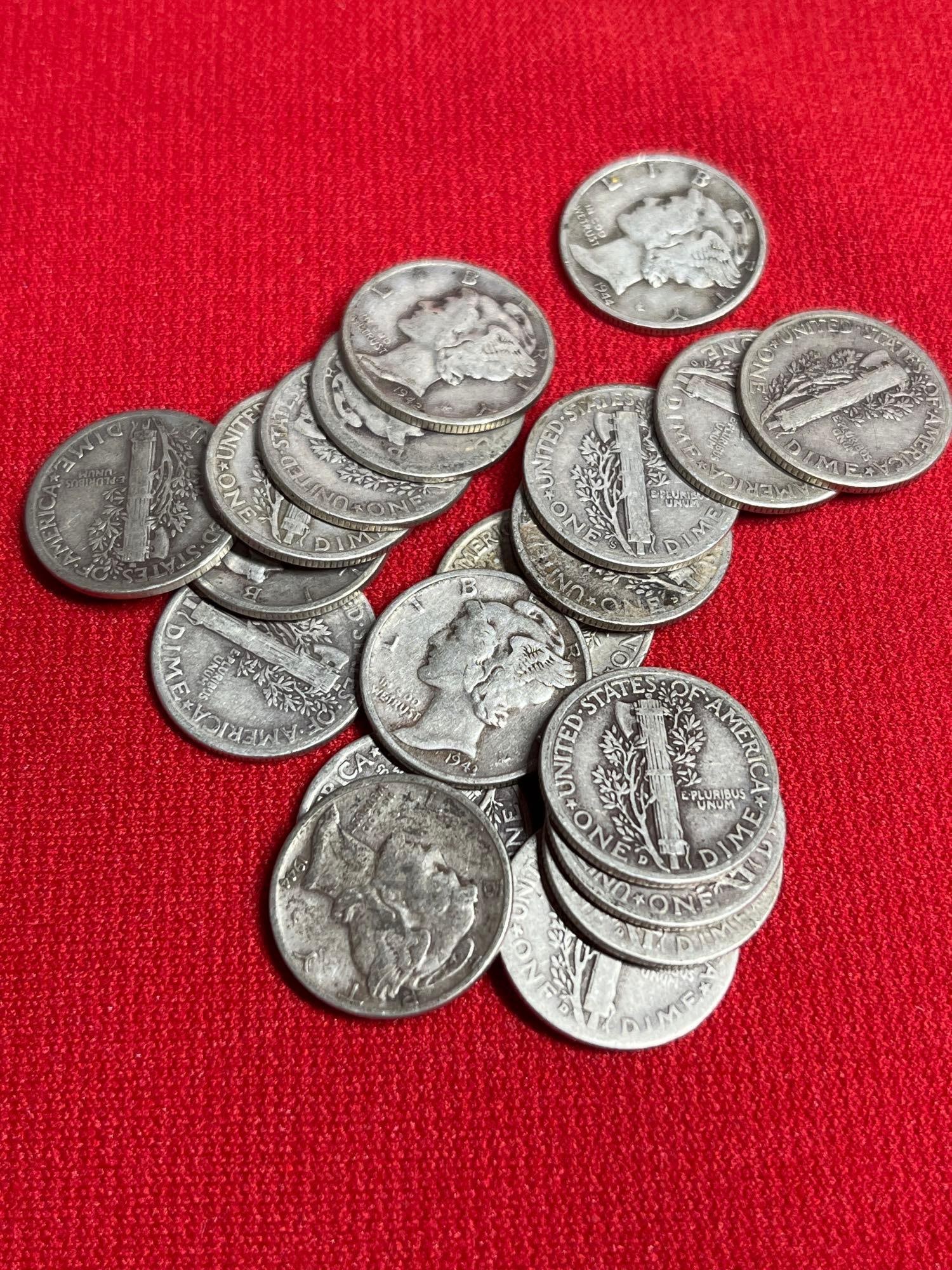 20 Mercury Dimes: 1941-1945.