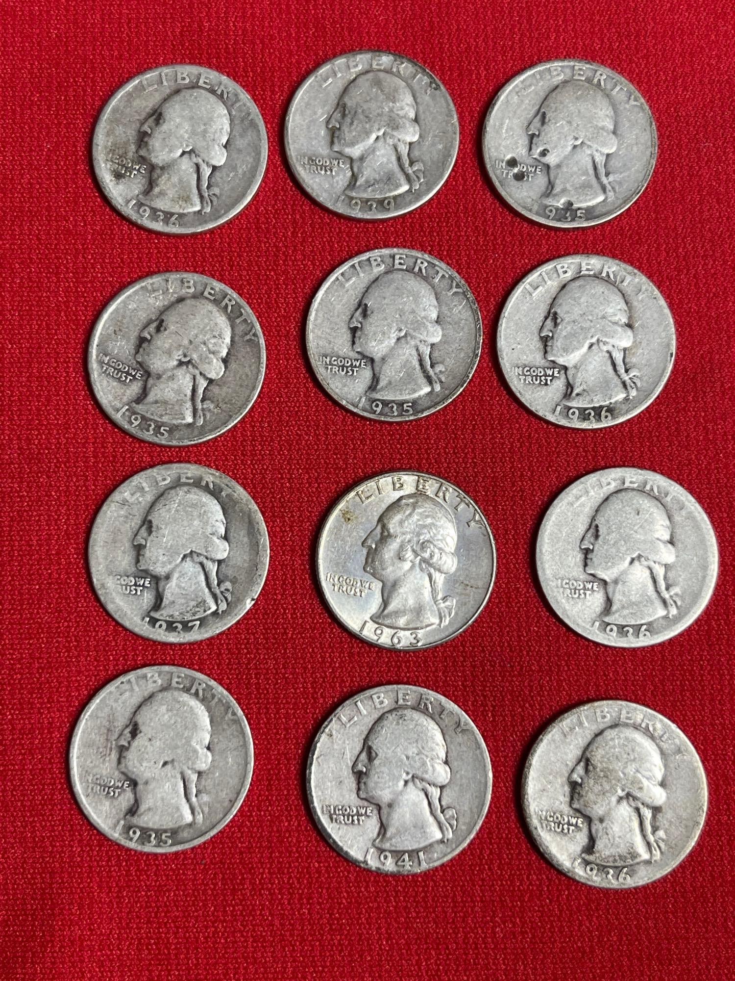 12 Pre 1964 Washington Quarters (1 of 2)