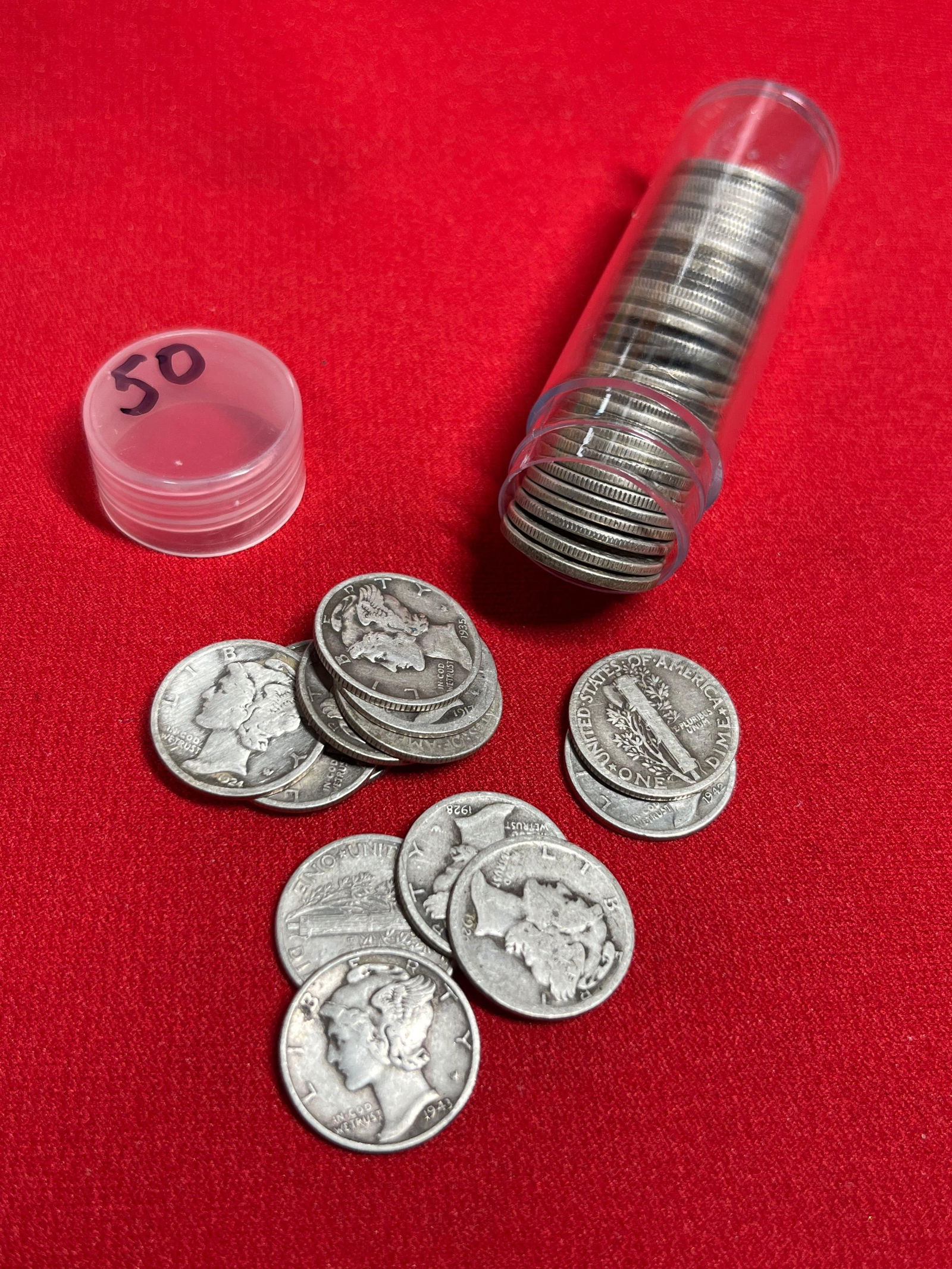 50 Mercury Dimes: .