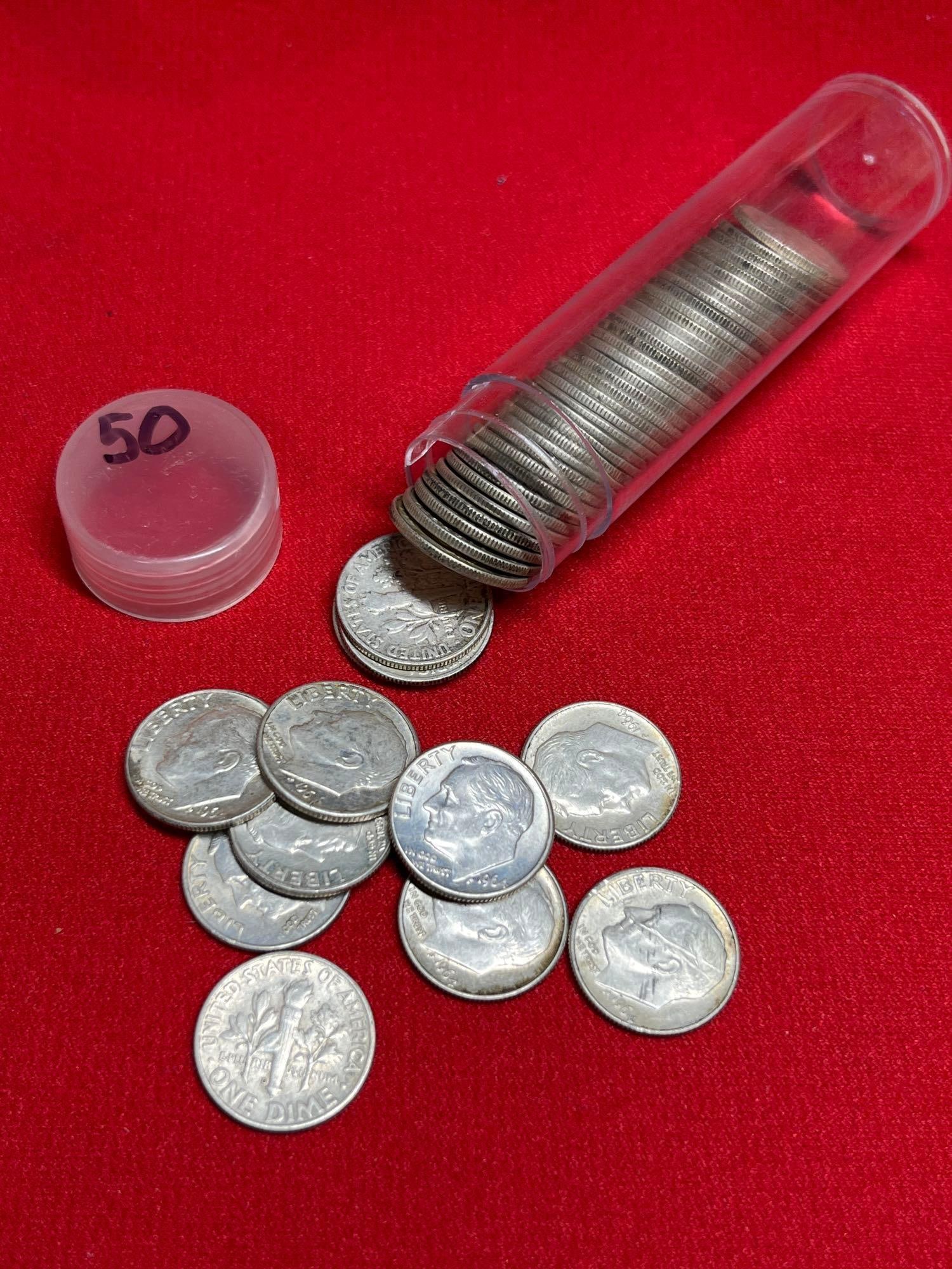 Early Roosevelt Dimes: 50 silver coins