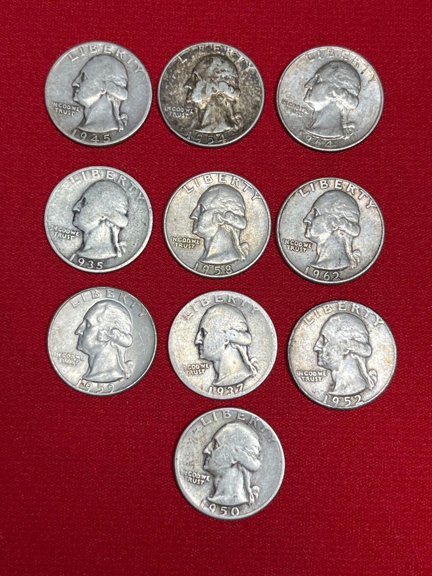 10 Pre 1964 Washington Quarters (1 of 2)