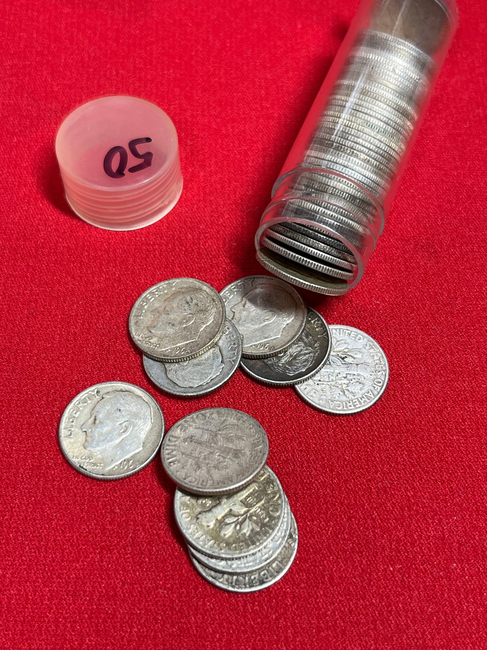 50 Silver Roosevelt Dimes: .