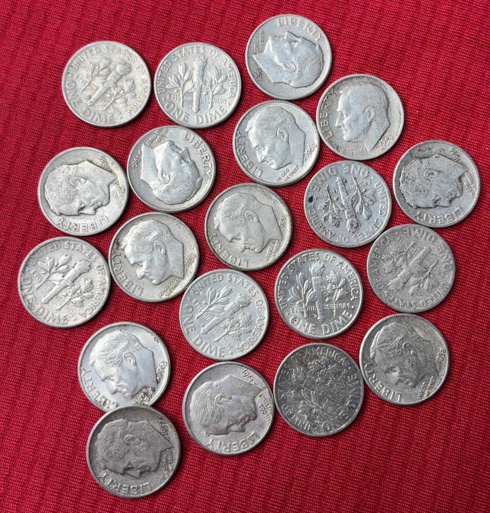 20 Early Roosevelt Dimes: 1946-1964