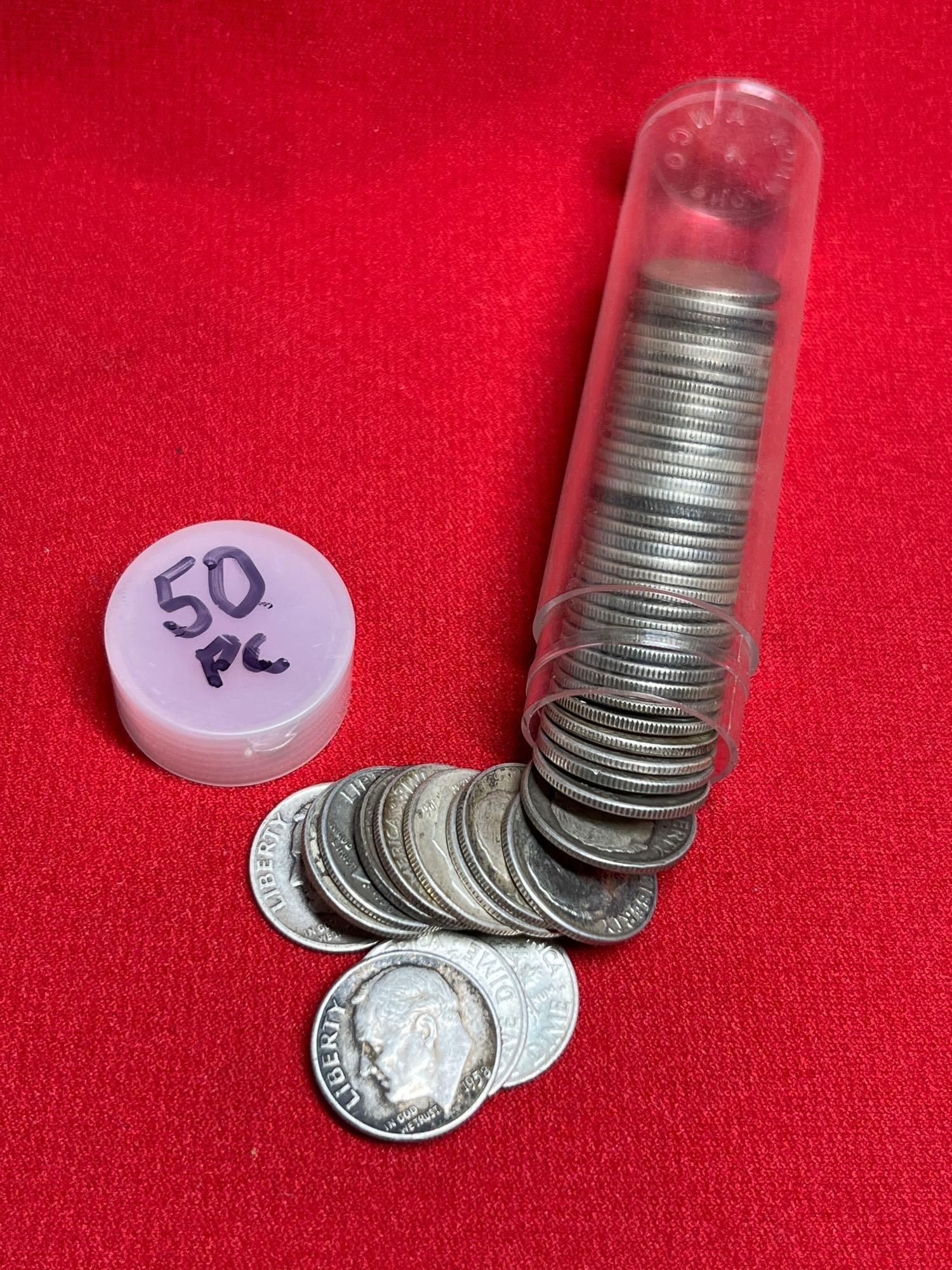 50 Silver Roosevelt Dimes: .