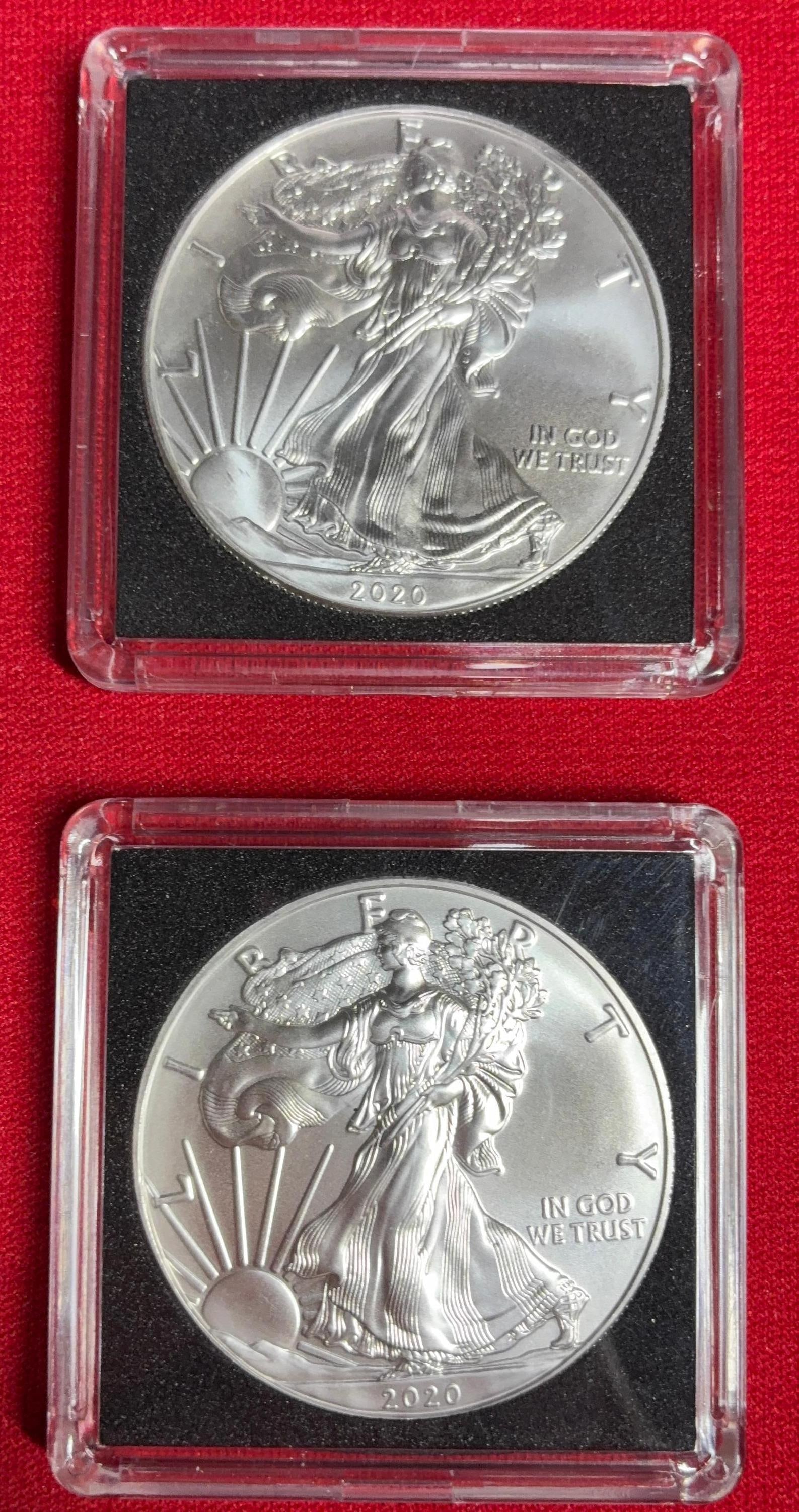 2020 Silver Eagles: 2 coins, each is one oz fine silver
