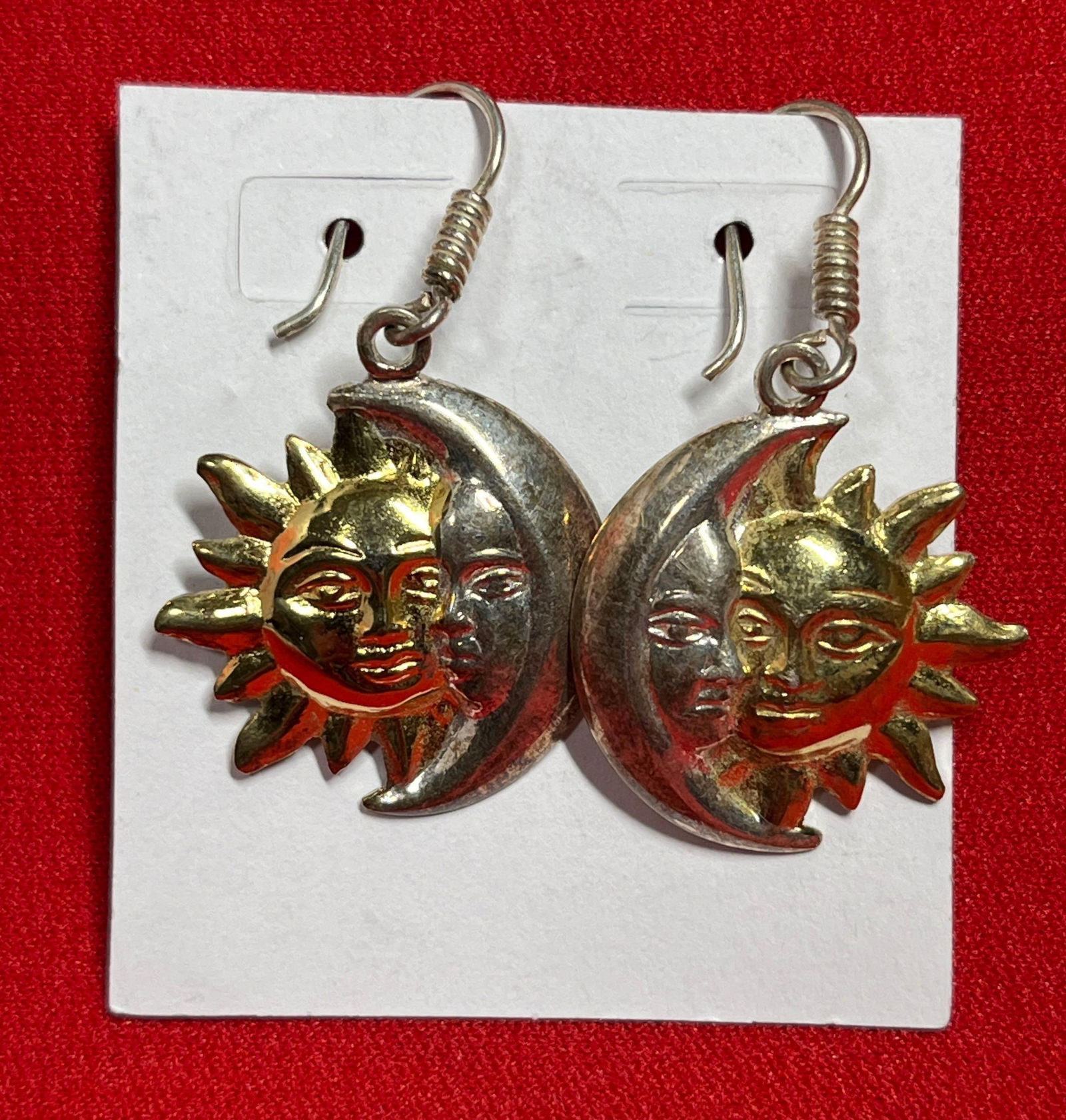 Sun & Moon Face Mexican Sterling Earrings: .