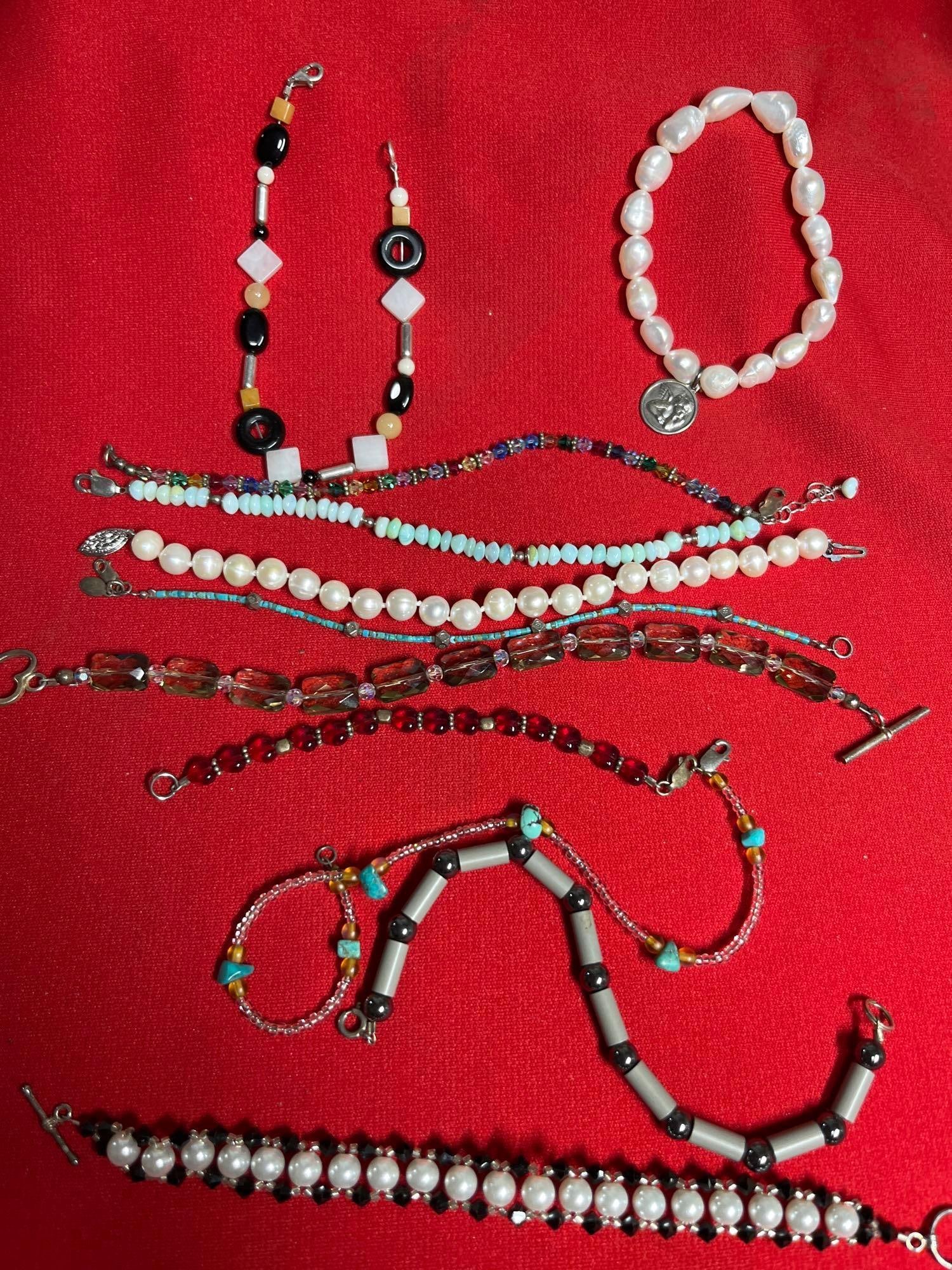 Freshwater Pearls, Crystal, and Stone Sterling Bracelets (1 of 3)