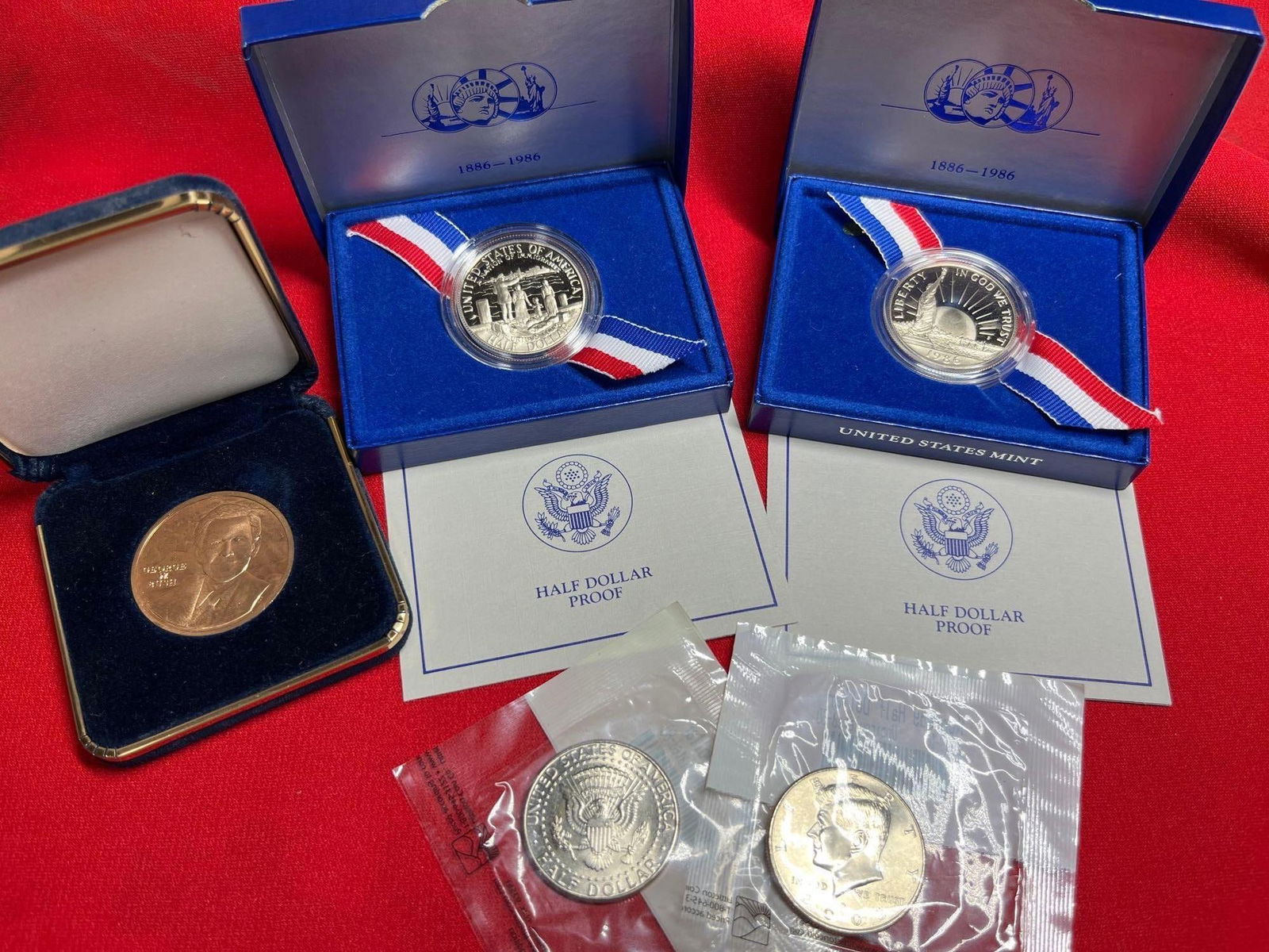 Half Dollar Proof Coins, UNC Kennedy Half Dollars, and George Bush Token (1 of 5)