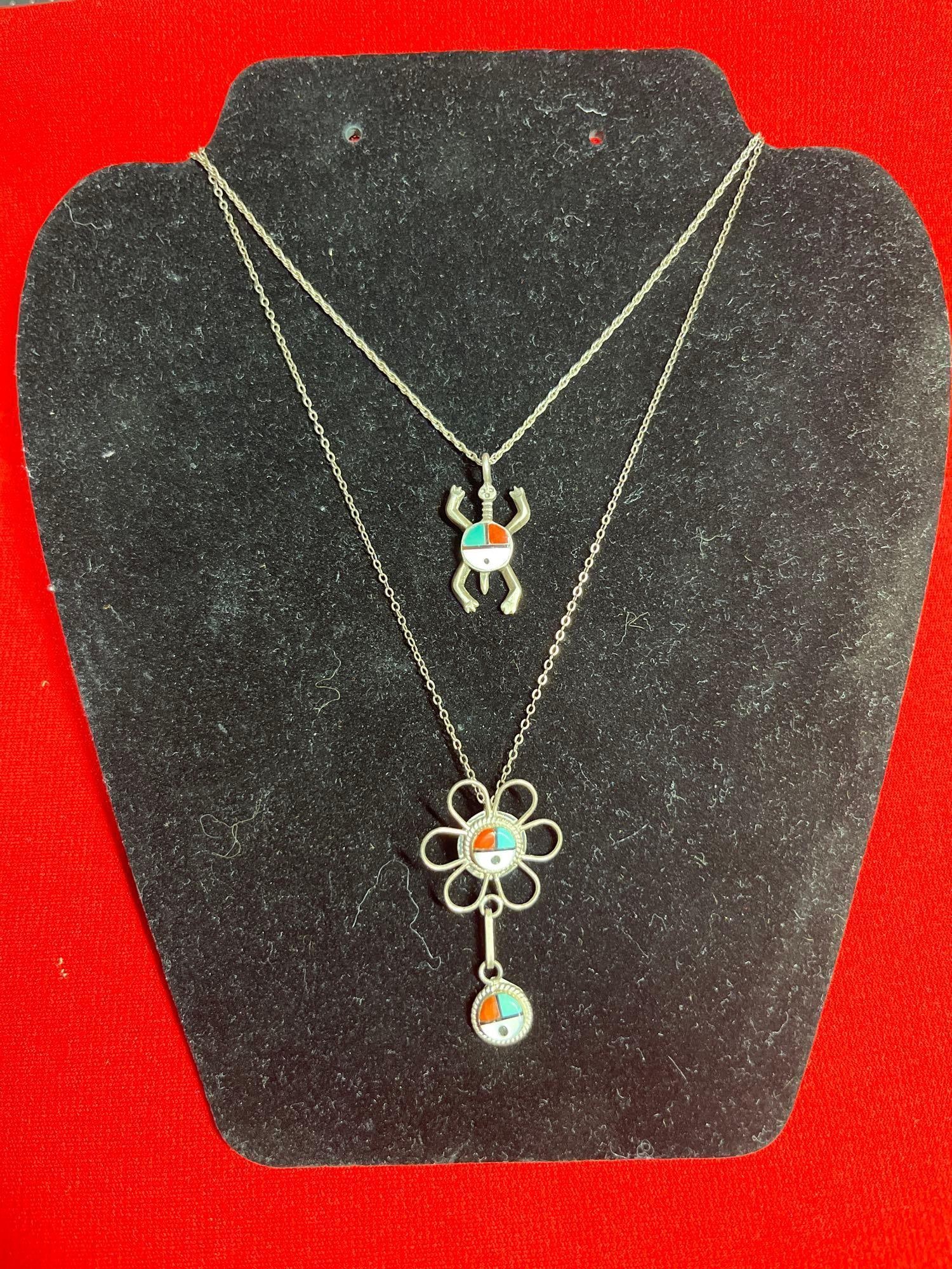 Native American Rock Man & Sun Face Sterling Pendants & Chains (1 of 4)