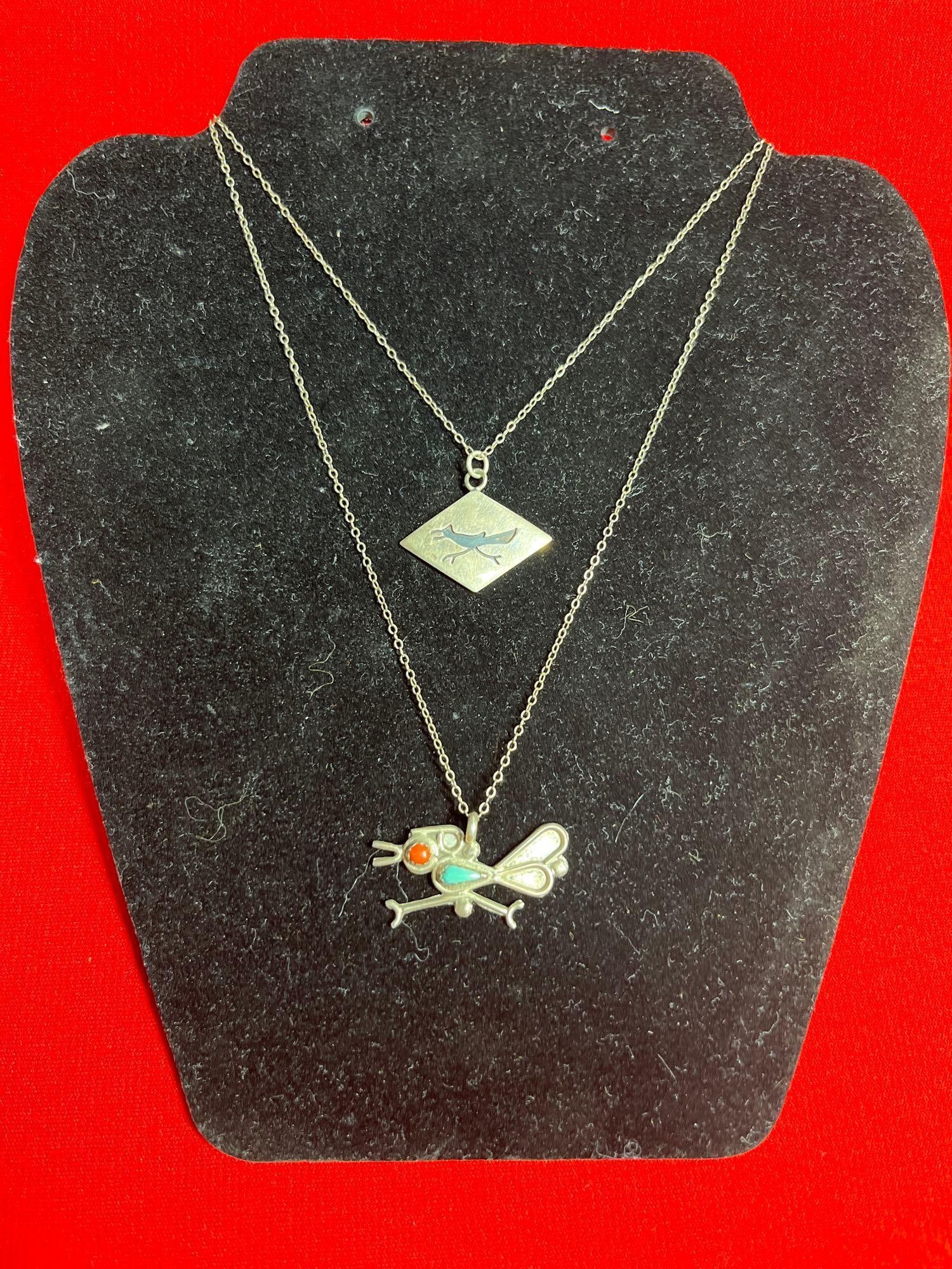 Native American Roadrunner Sterling Pendant & Chains (1 of 3)