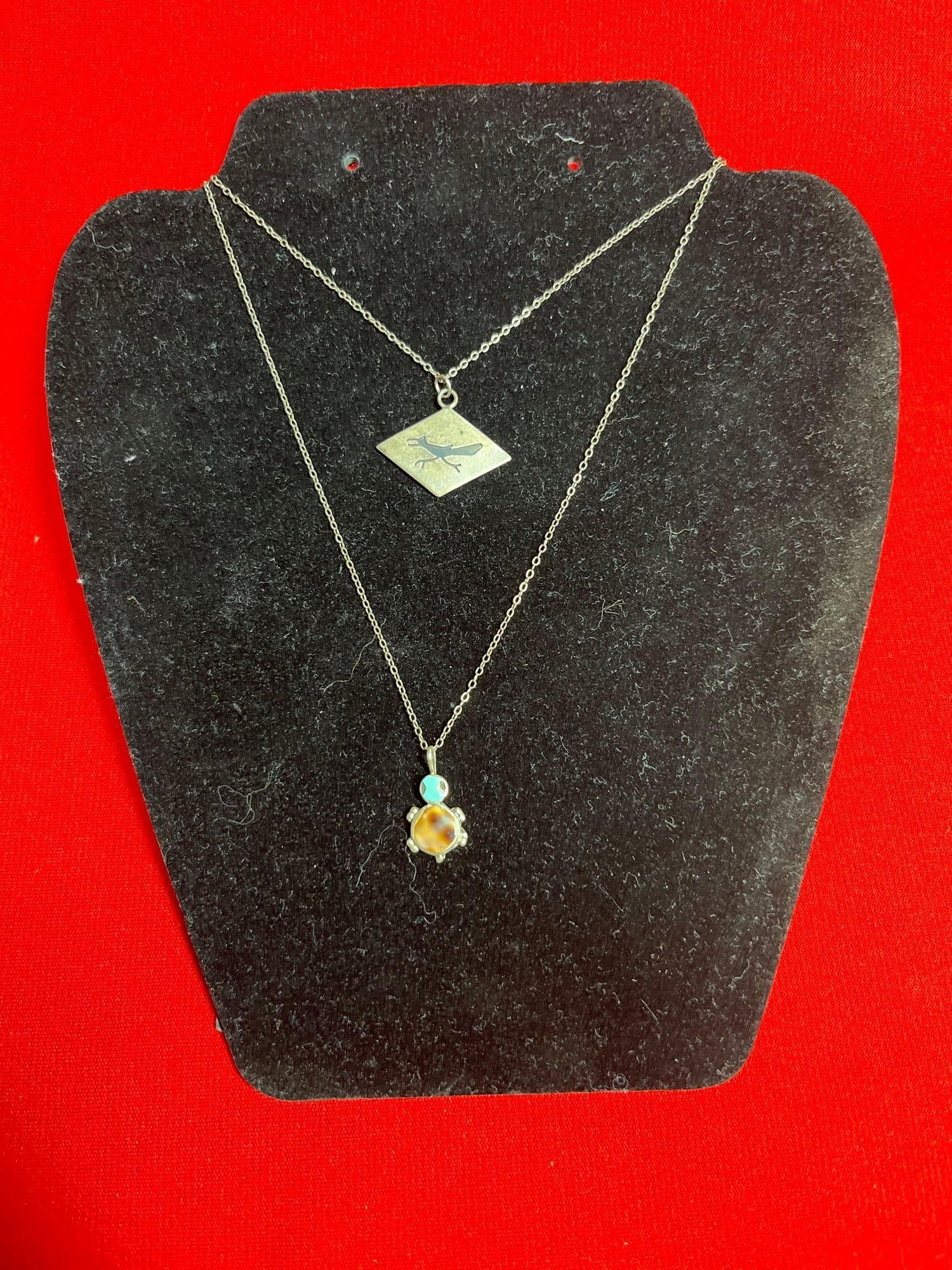 Native American Roadrunner and Turtle Sterling Pendant & Chains (1 of 5)