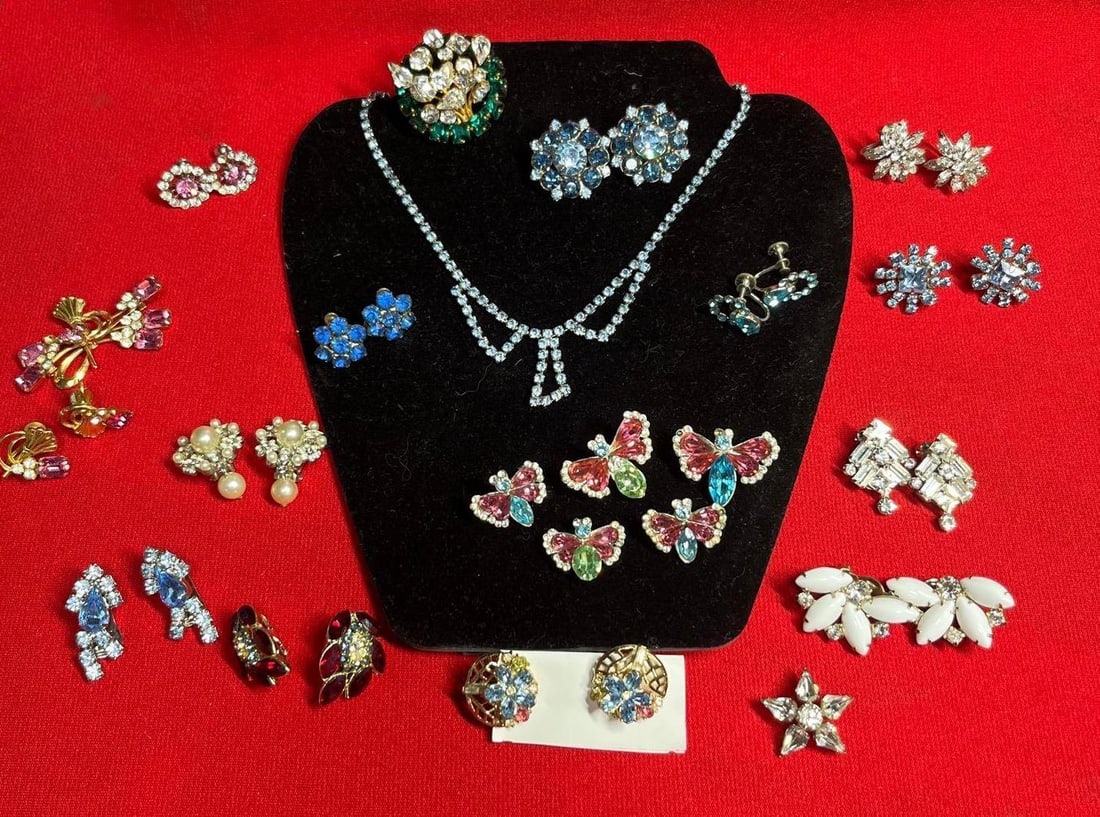 Older Colored Rhinestone Brooches and Earrings (1 of 6)