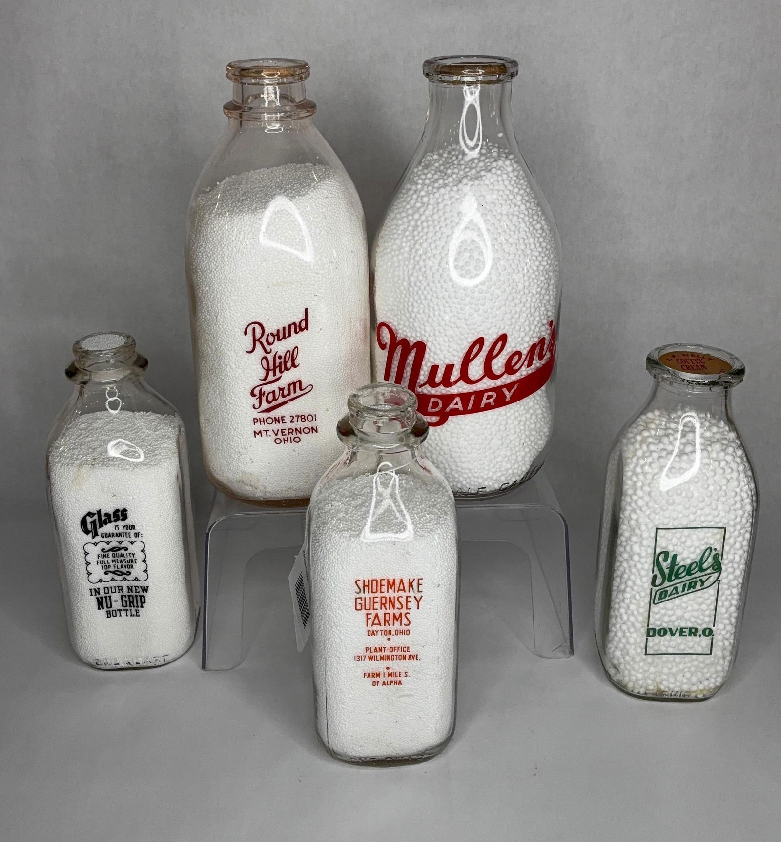 Round Hill Farm, Mullens Dairy, Deeds Bros.,Steels & Shoemake Guernsey Farms Dairy Bottles (1 of 6)