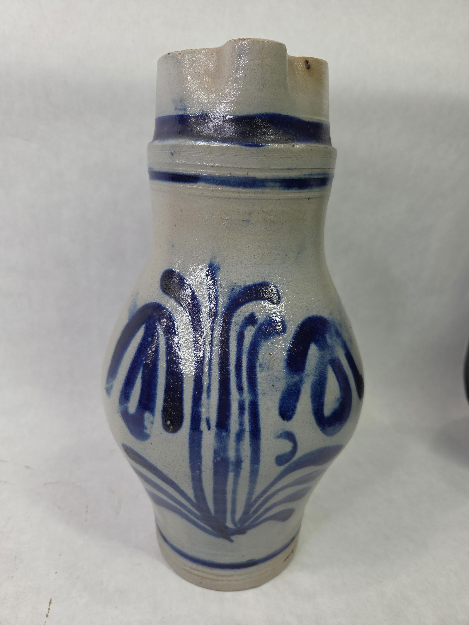 German Salt Glazed Cobalt Blue Decorated Handled 2 L Stoneware Pitcher of the Westerwald Region (1 of 8)