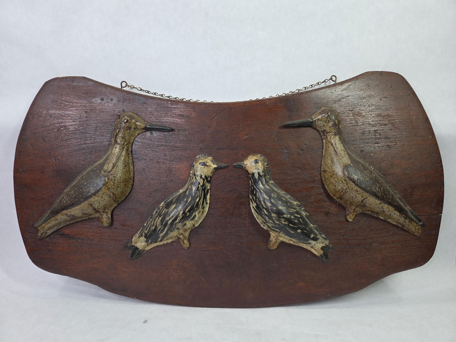 Early 20th C. Tin Woodcock / Shorebird Display on Wood Plaque (1 of 6)