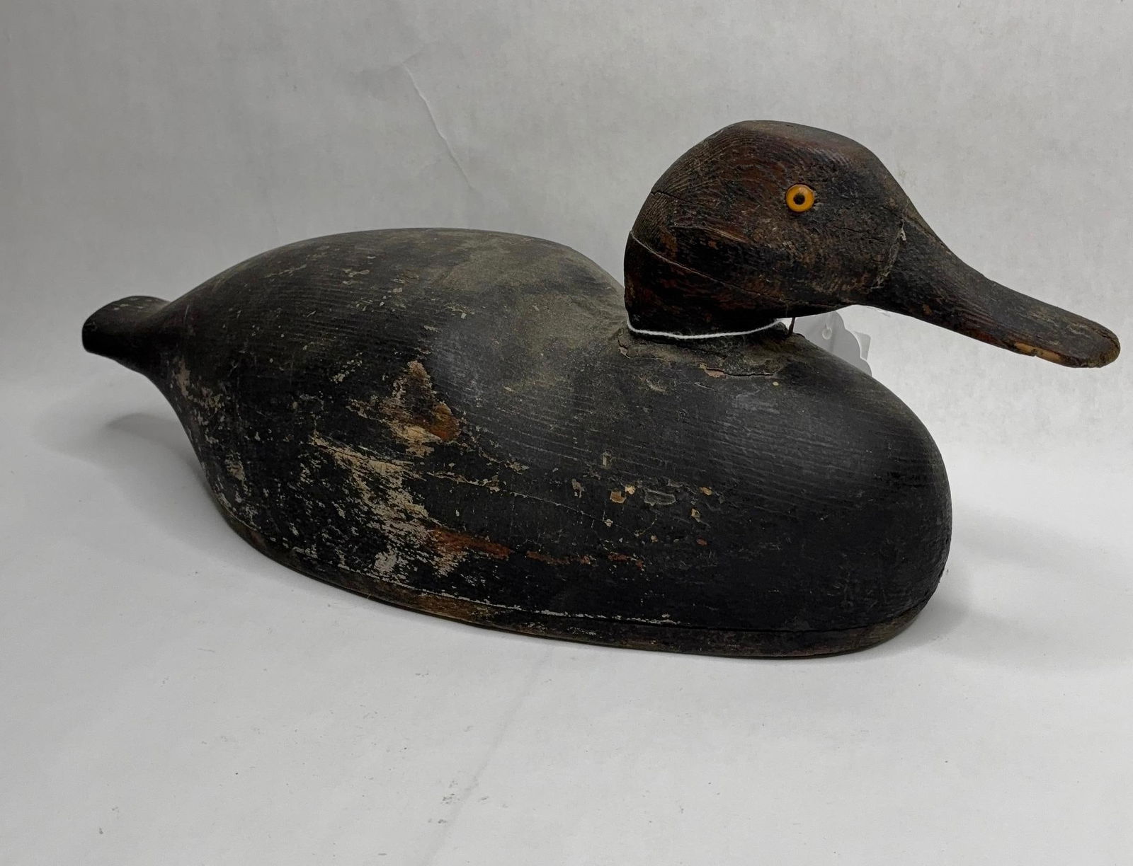 Antique Mason Glass Eye Hand Carved and Painted Mallard Drake Decoy: great overall antique condition showing weathering and some nicks measuring 15 in. L