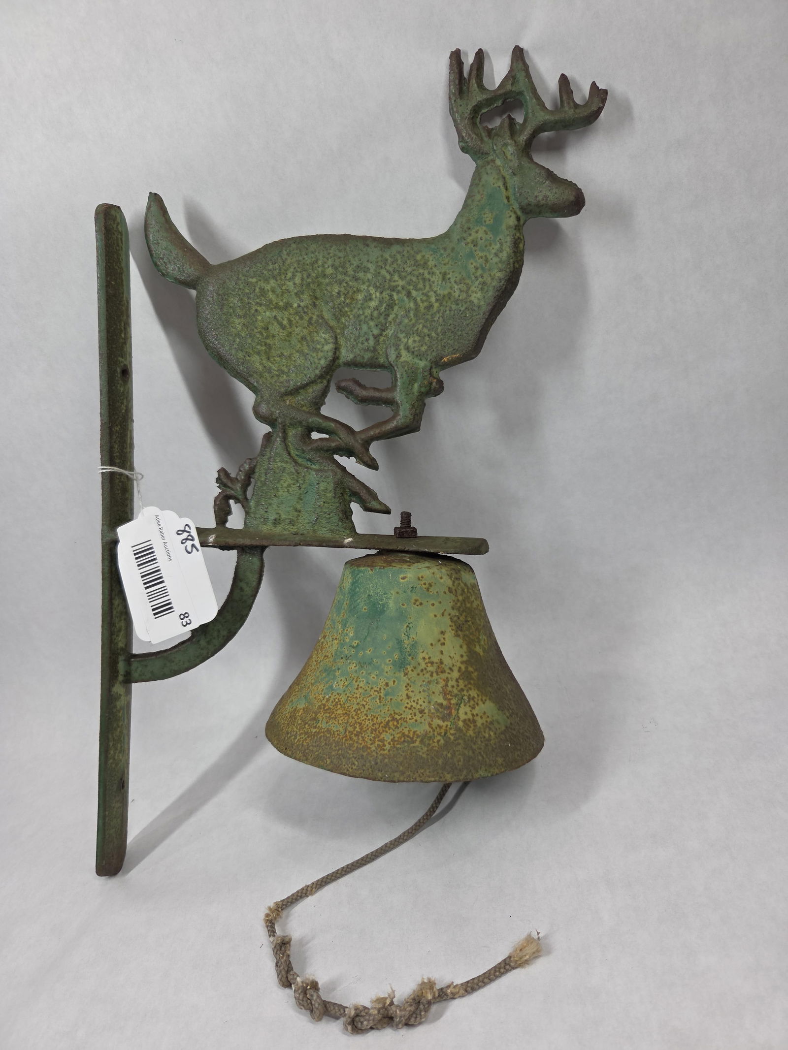 Cast Iron Wall Mount Running Deer Dinner Bell & CI JD Wall Pocket w/ Verdigris Finish (1 of 5)
