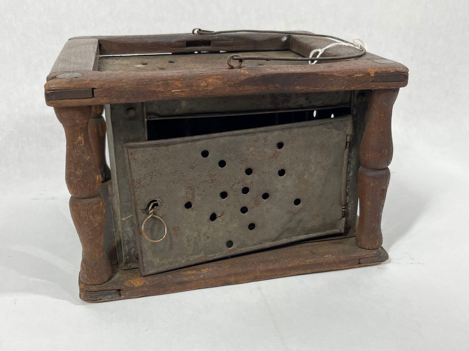 1800's Wood Housed Tin Lined Buggy Heater w/ Bale Handle (1 of 7)